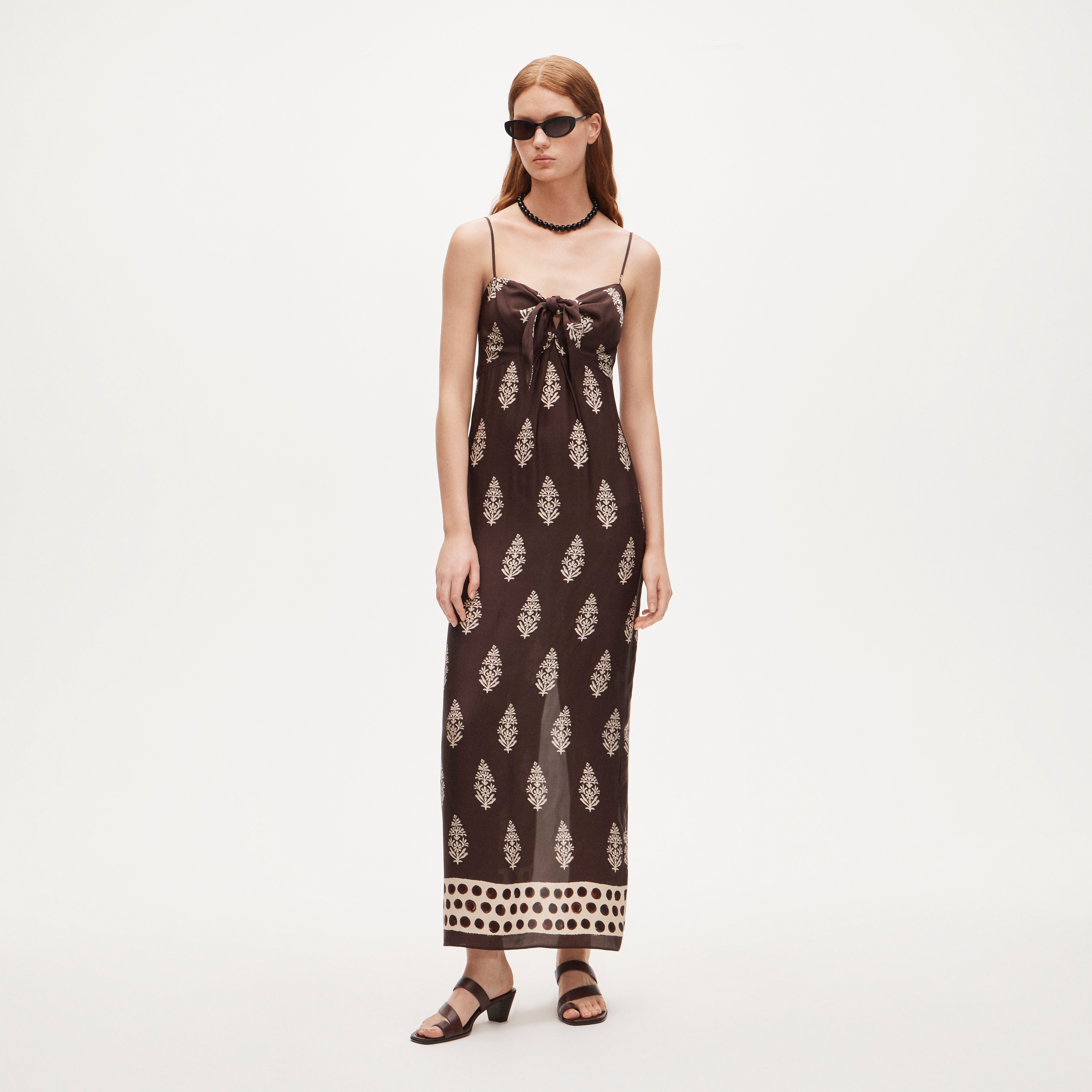 Tie-front Dress In Cocoa Block Print For Women | J.Crew