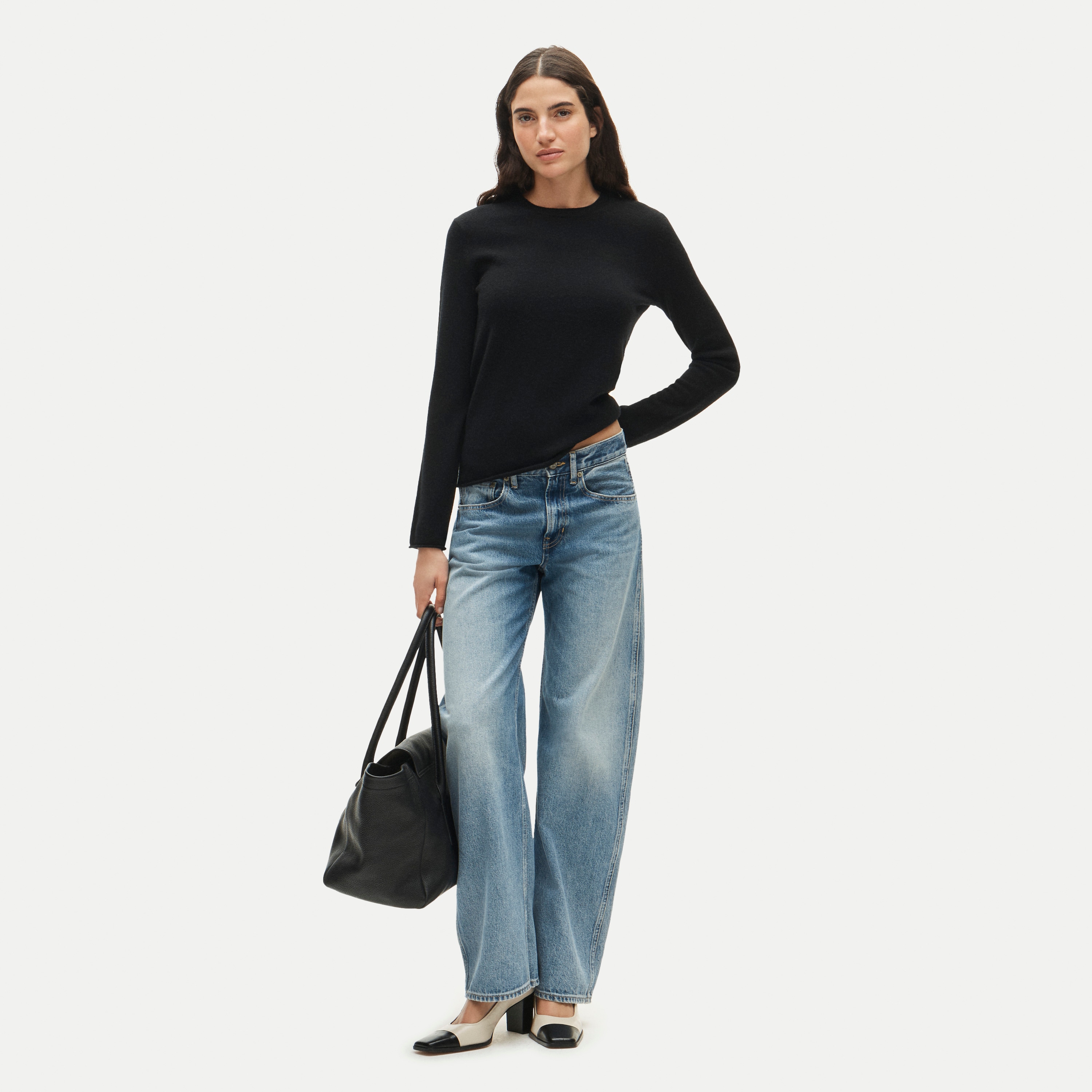 Rolled cashmere long-sleeve sweater