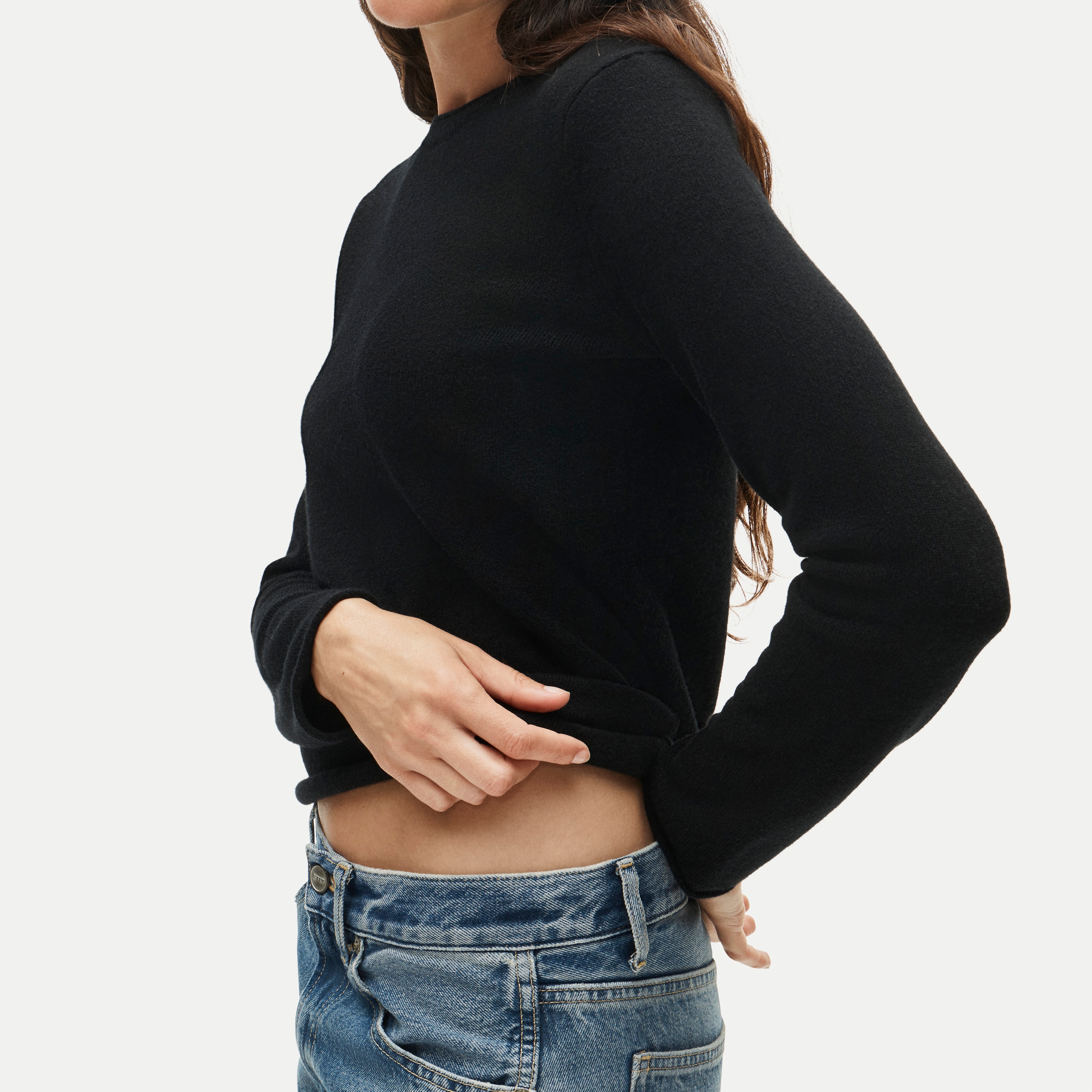 Rolled cashmere long-sleeve sweater