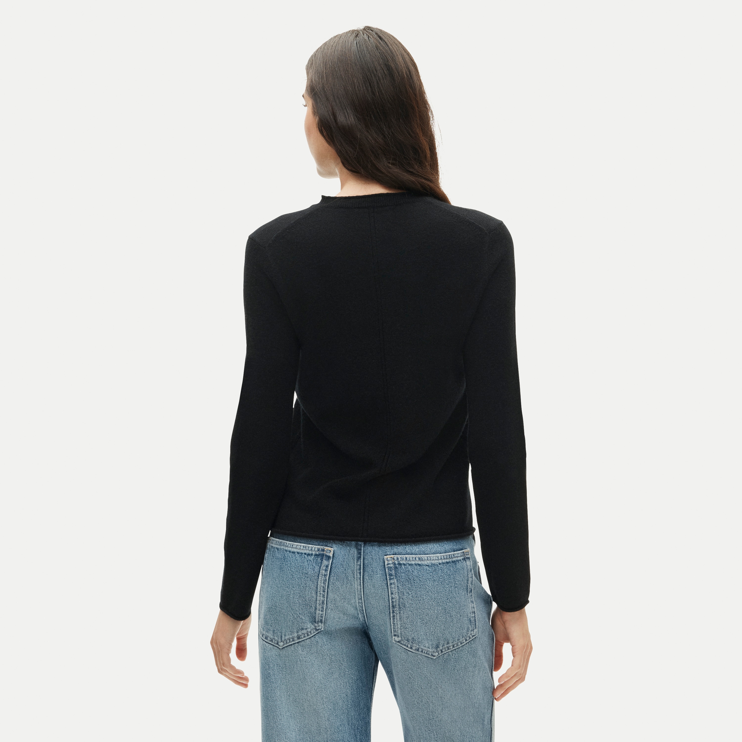 Rolled cashmere long-sleeve sweater