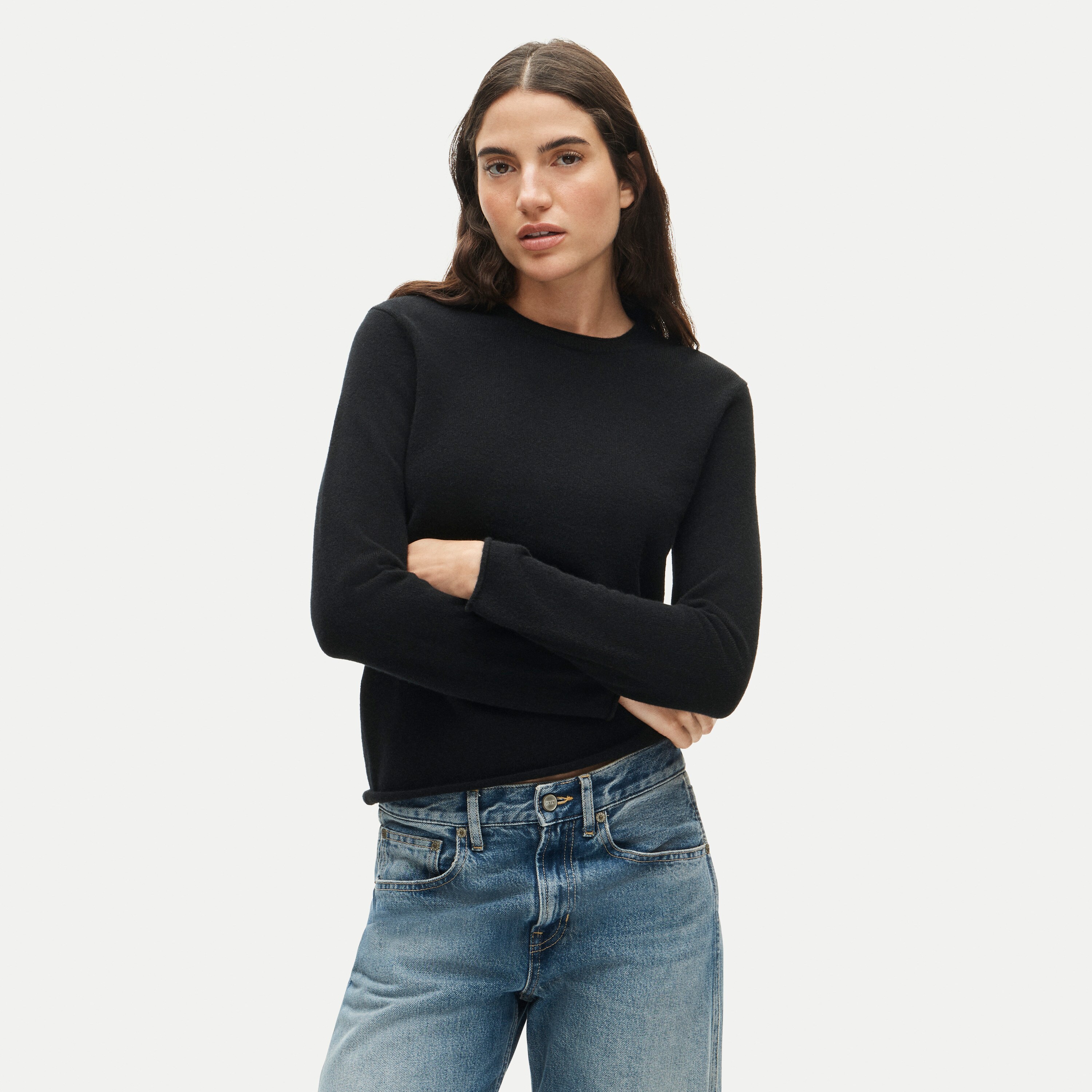 womens Cashmere rolled-hem crewneck sweater