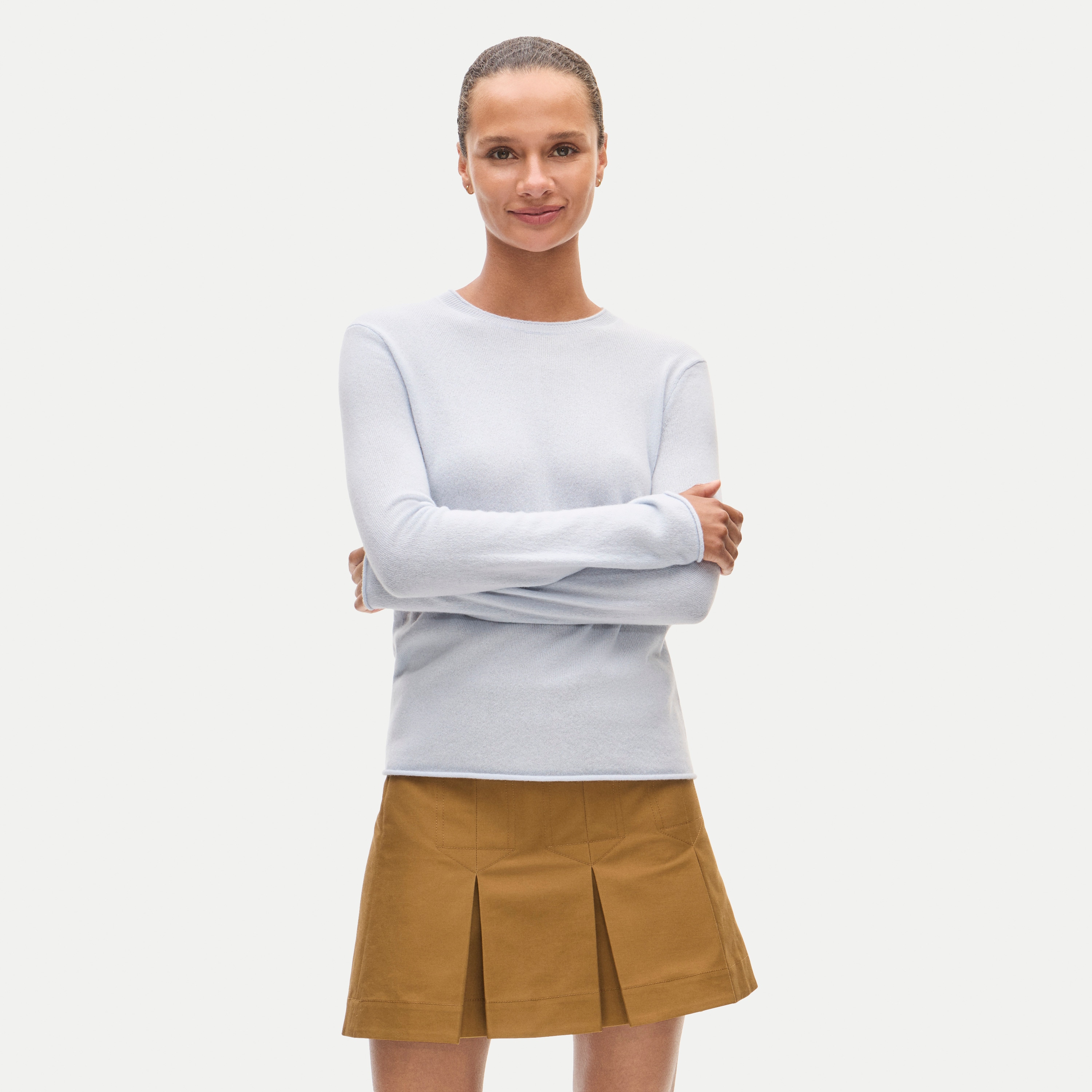 Rolled cashmere long-sleeve sweater