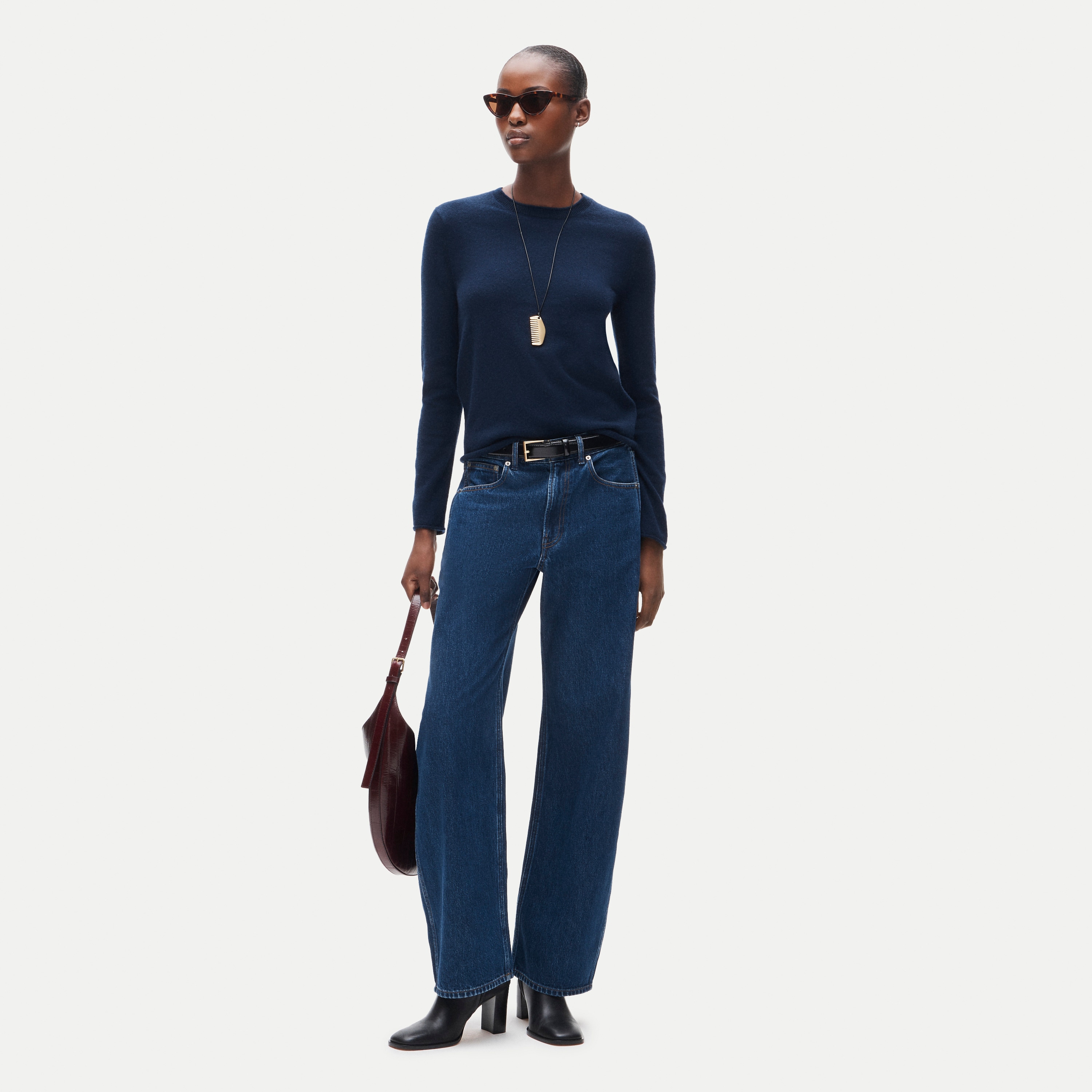 Rolled cashmere long-sleeve sweater
