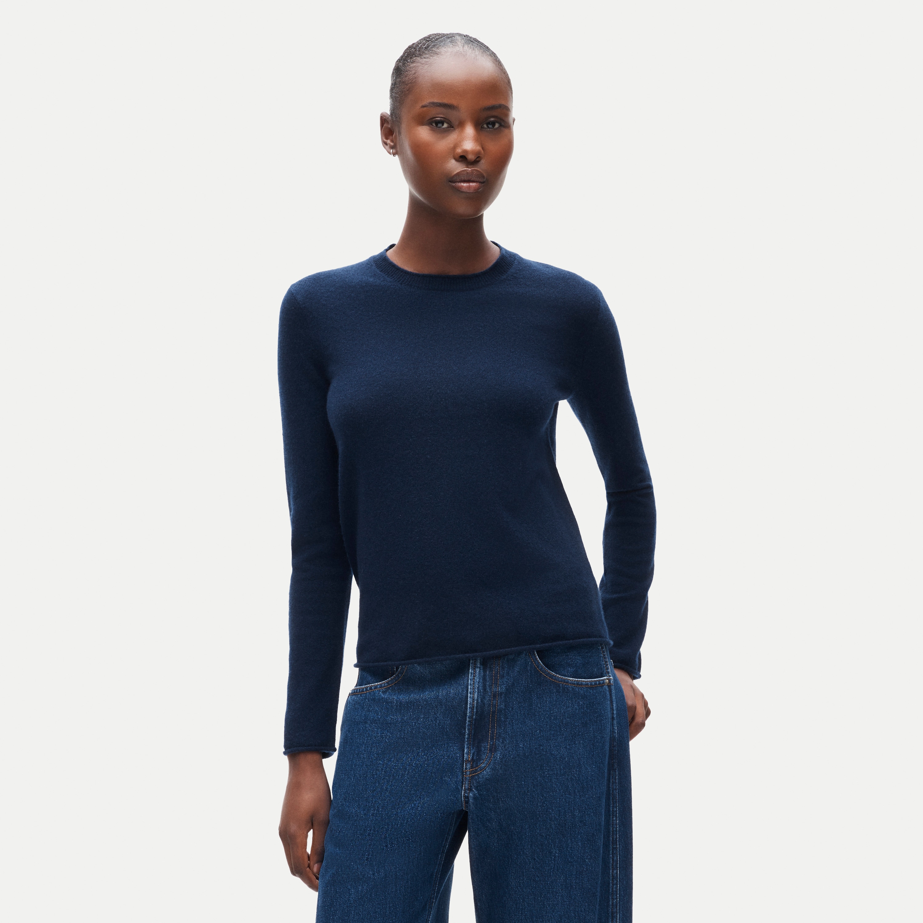 Rolled cashmere long-sleeve sweater