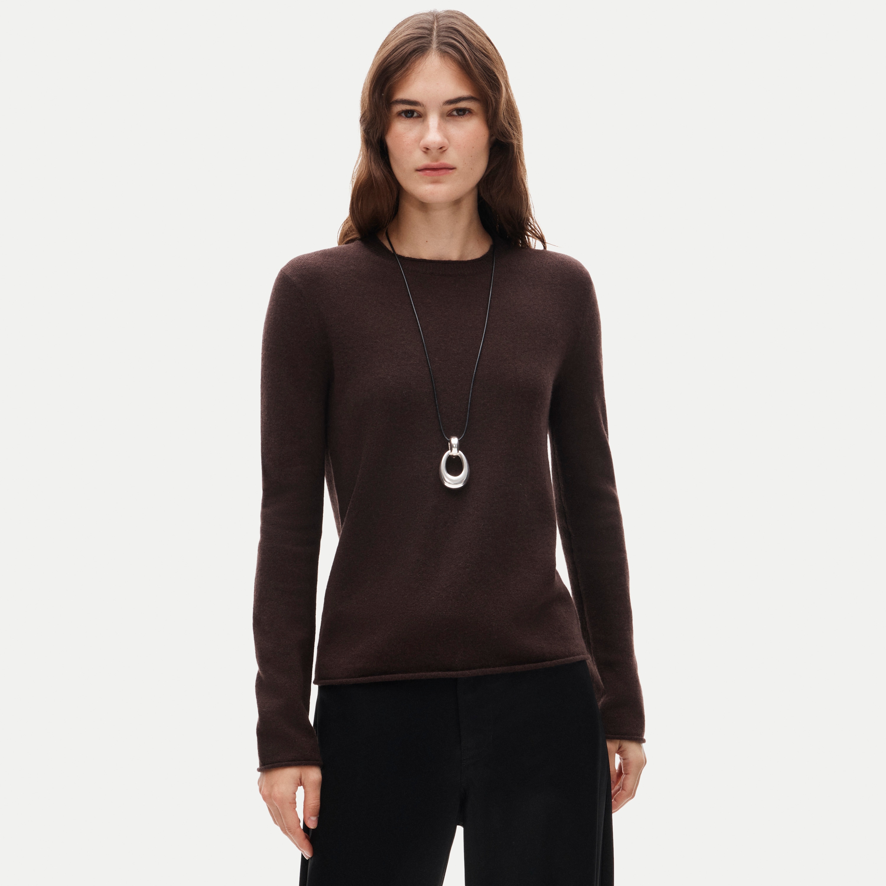 Rolled cashmere long-sleeve sweater