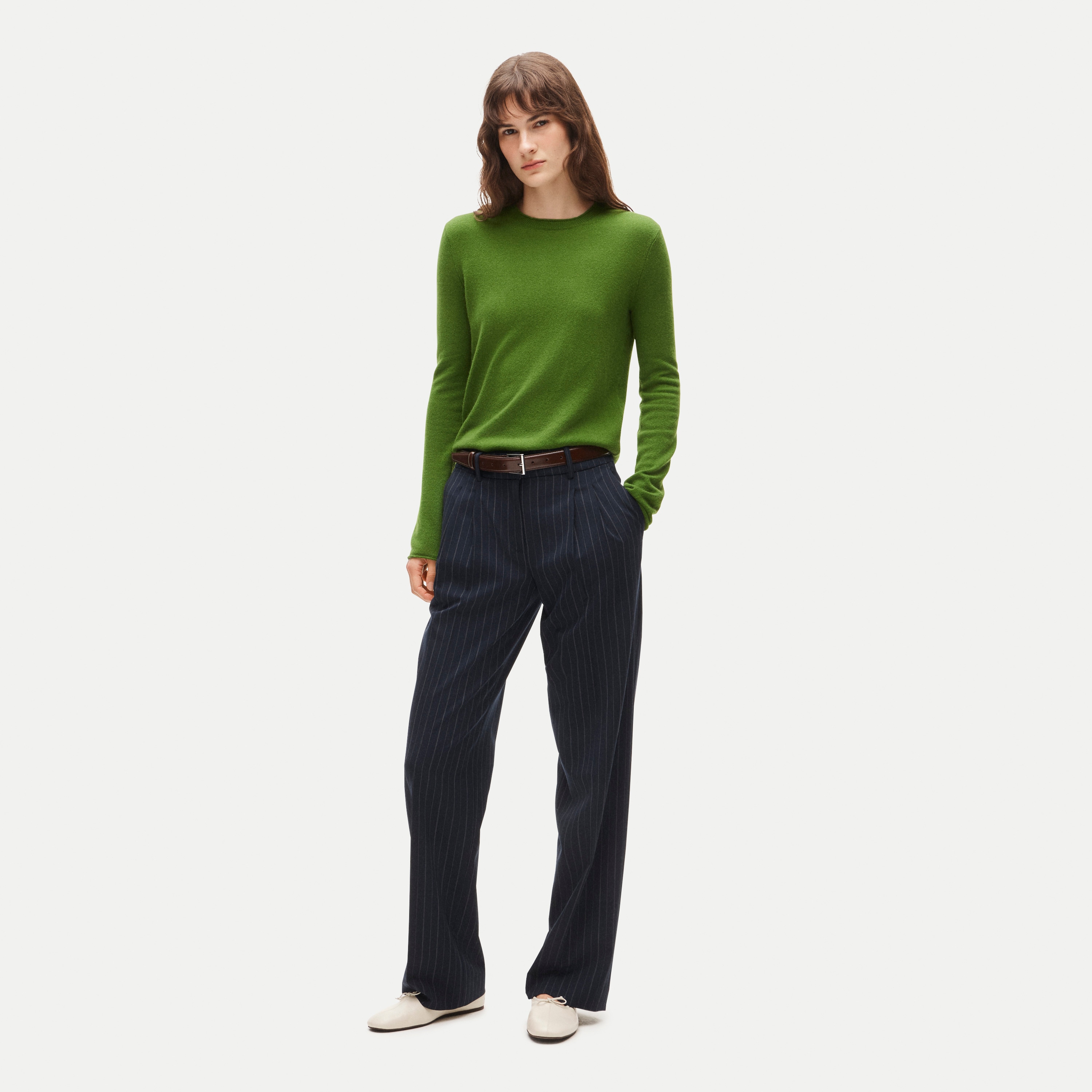 Rolled cashmere long-sleeve sweater