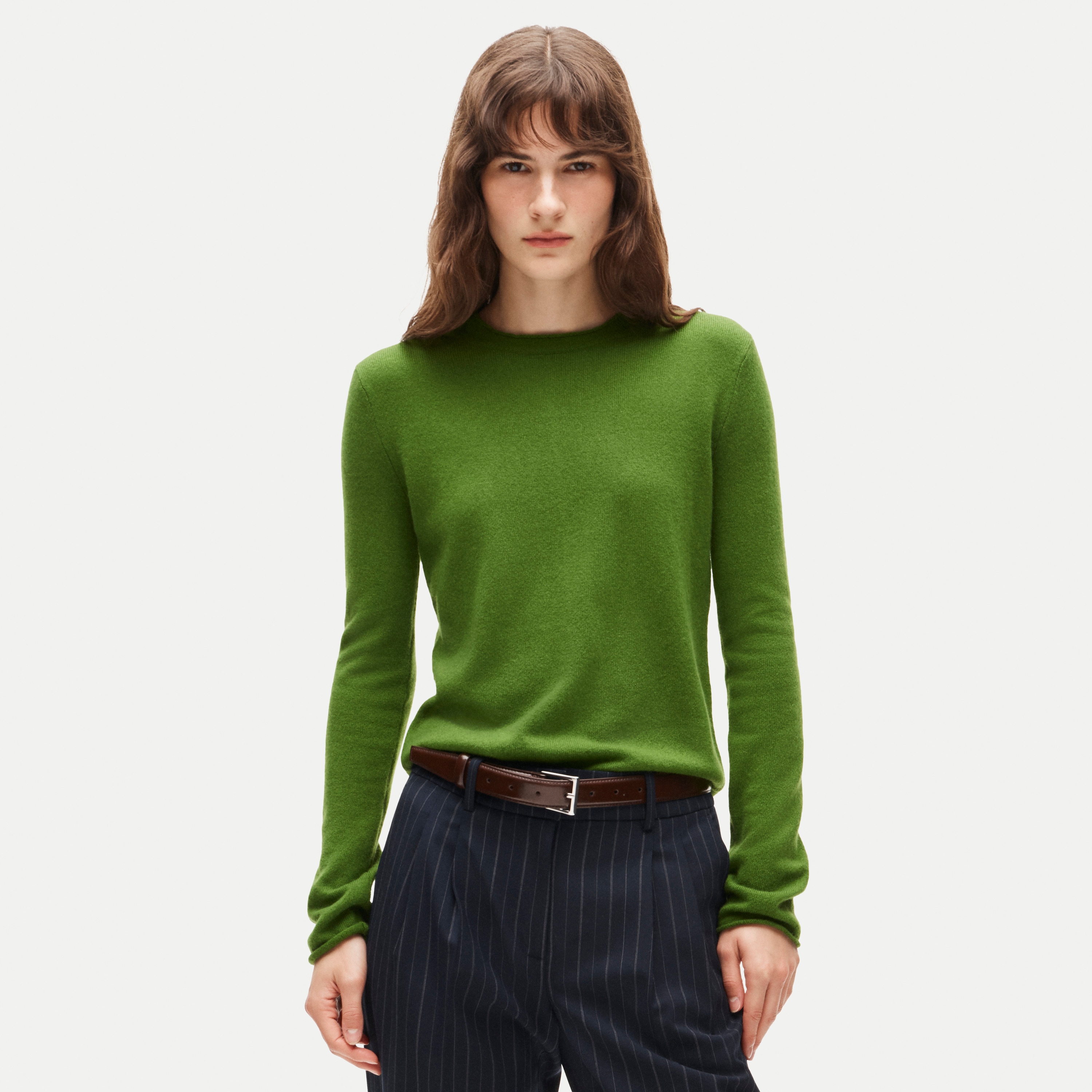 Rolled cashmere long-sleeve sweater