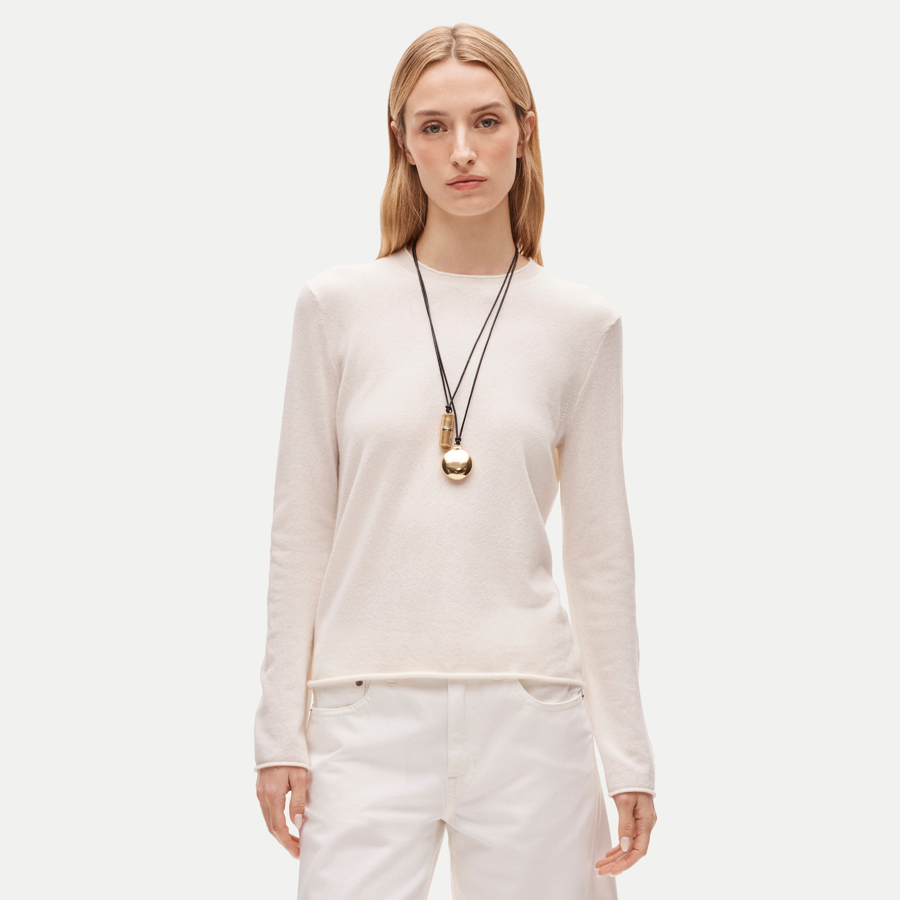 Rolled cashmere long-sleeve sweater