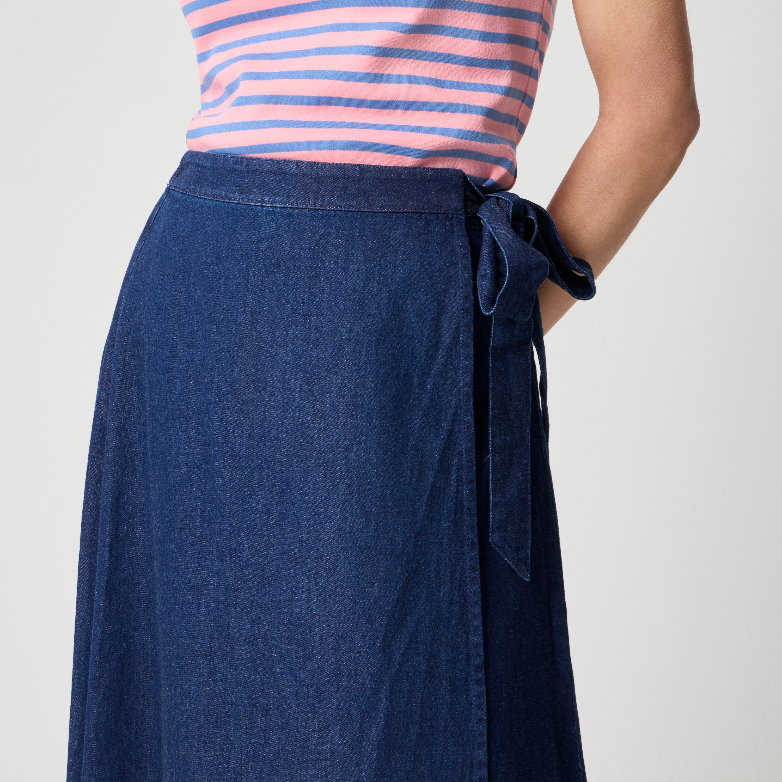 Chambray faux-wrap skirt