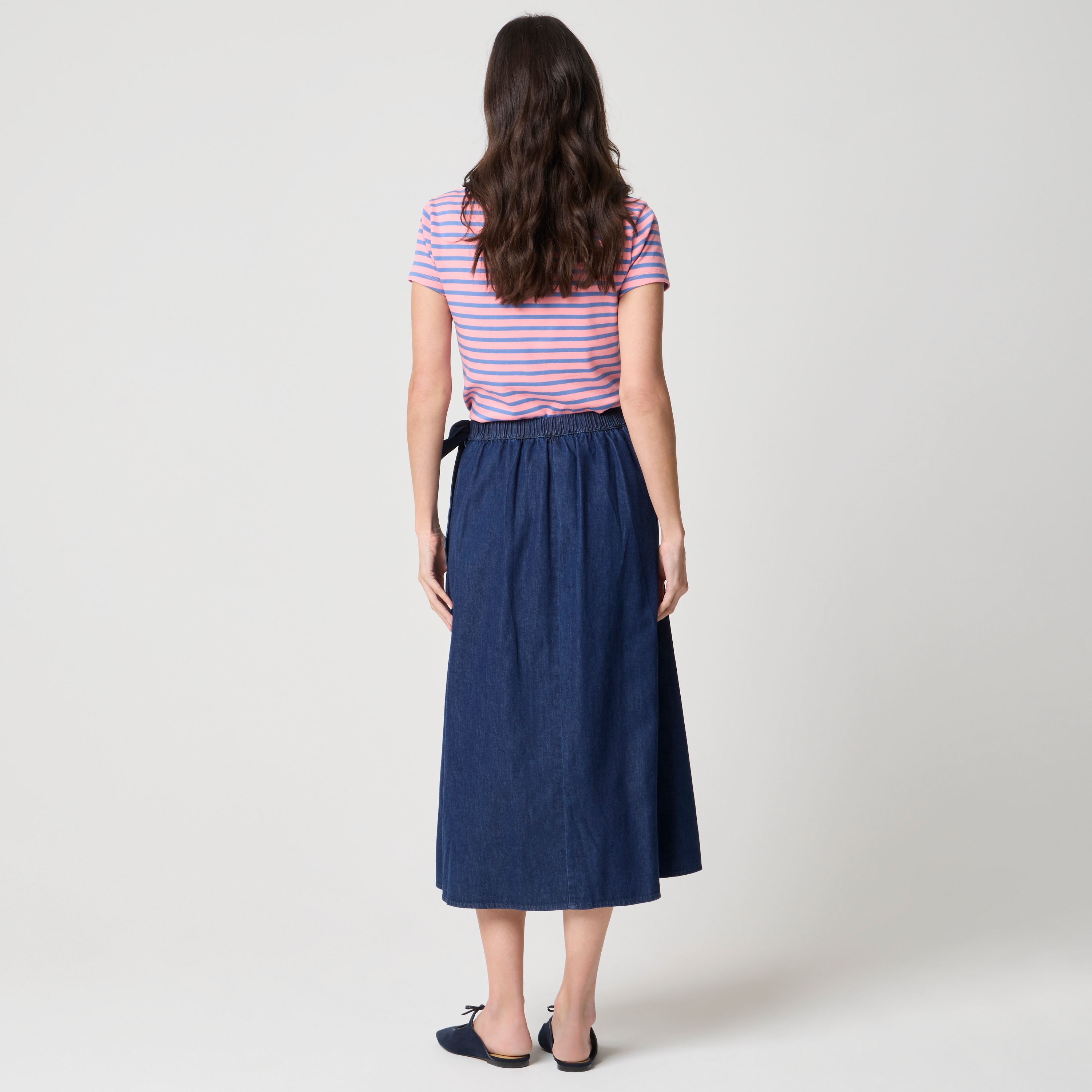 Chambray faux-wrap skirt
