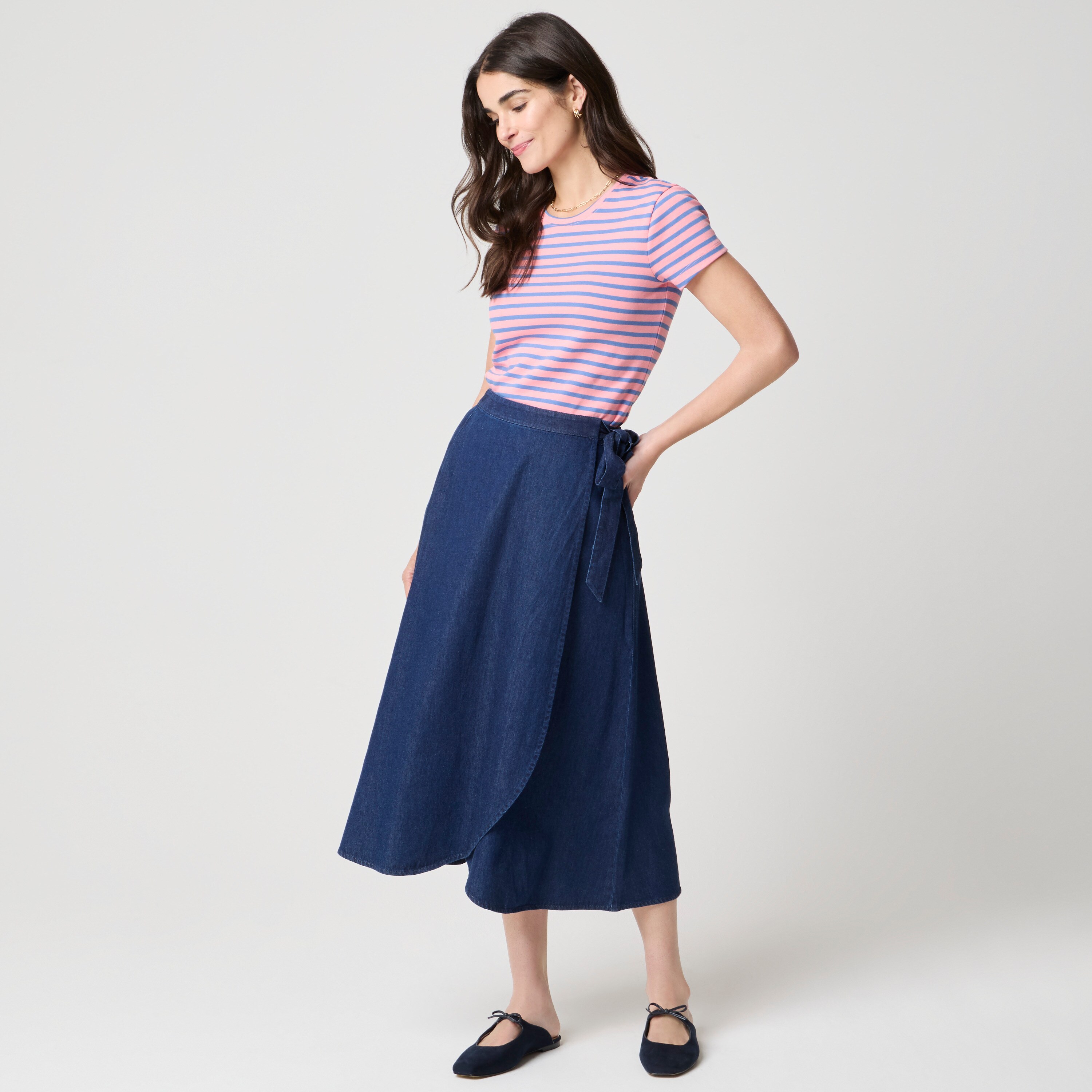 Chambray faux-wrap skirt