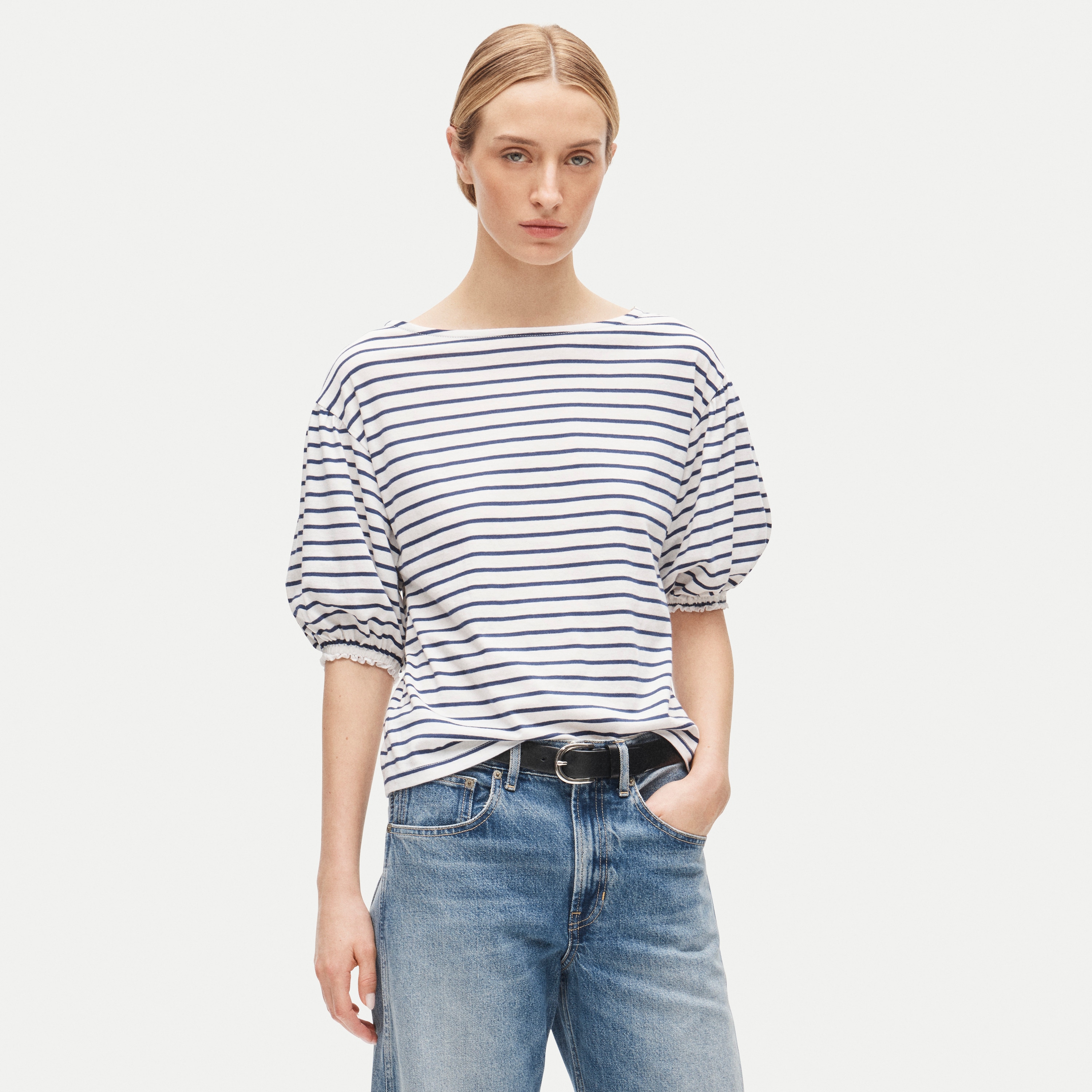 Vintage jersey blouson-sleeve T-shirt in stripe