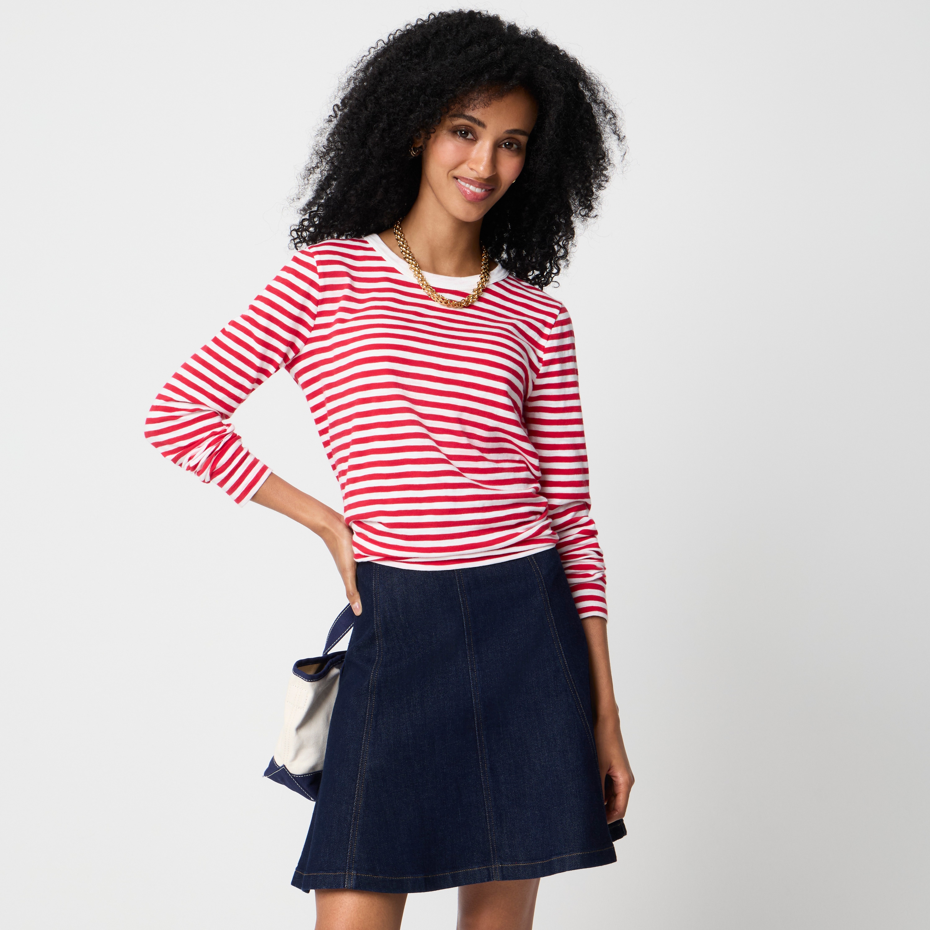 Striped long-sleeve girlfriend tee
