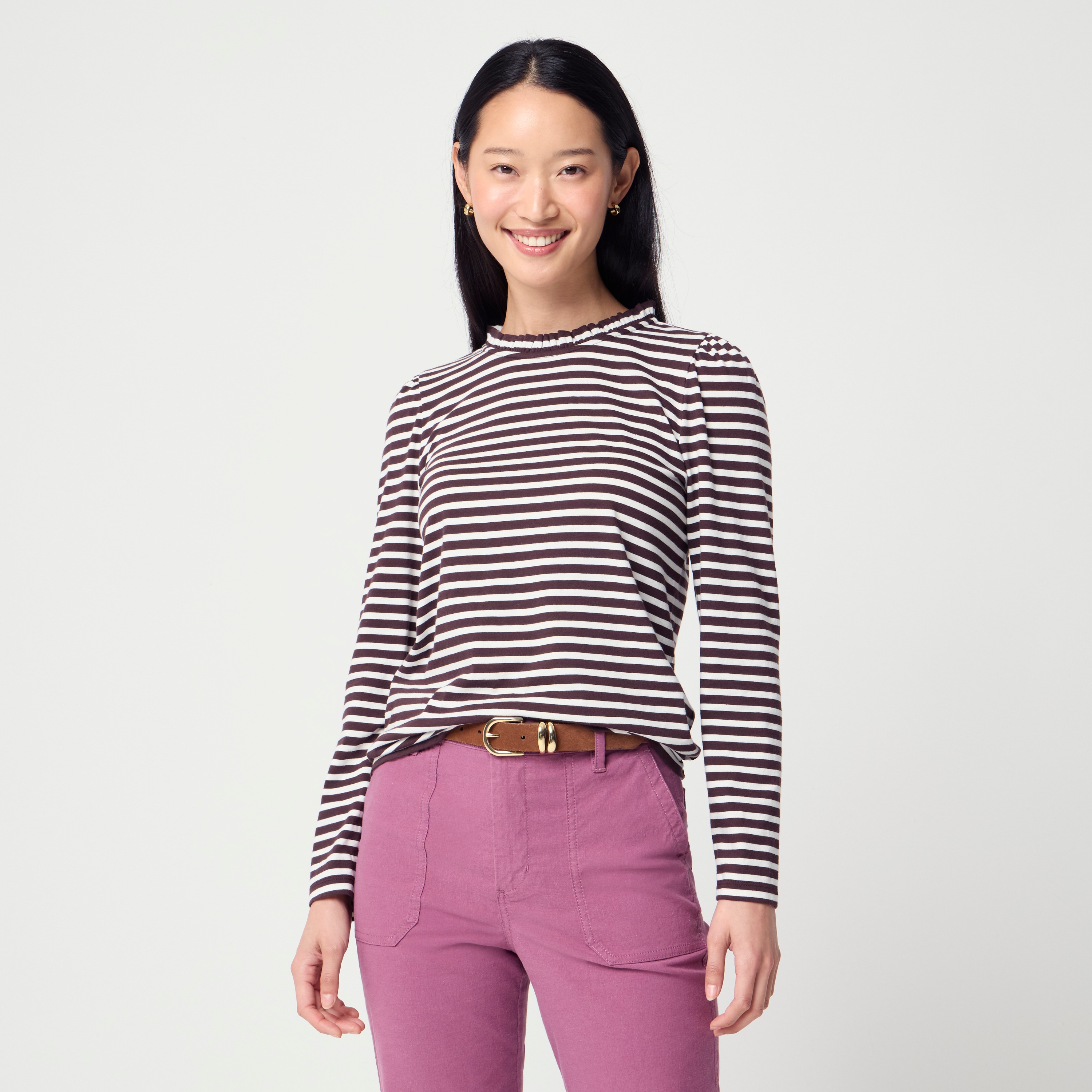 Long-sleeve ruffleneck pullover