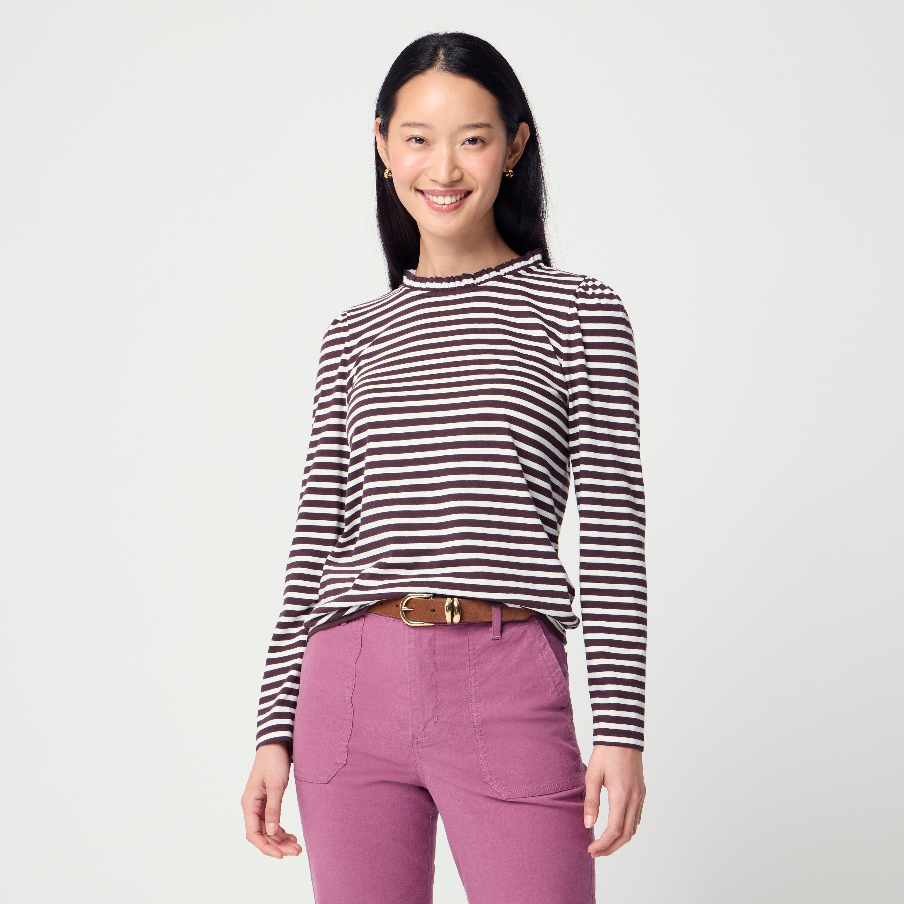 Long-sleeve ruffleneck pullover