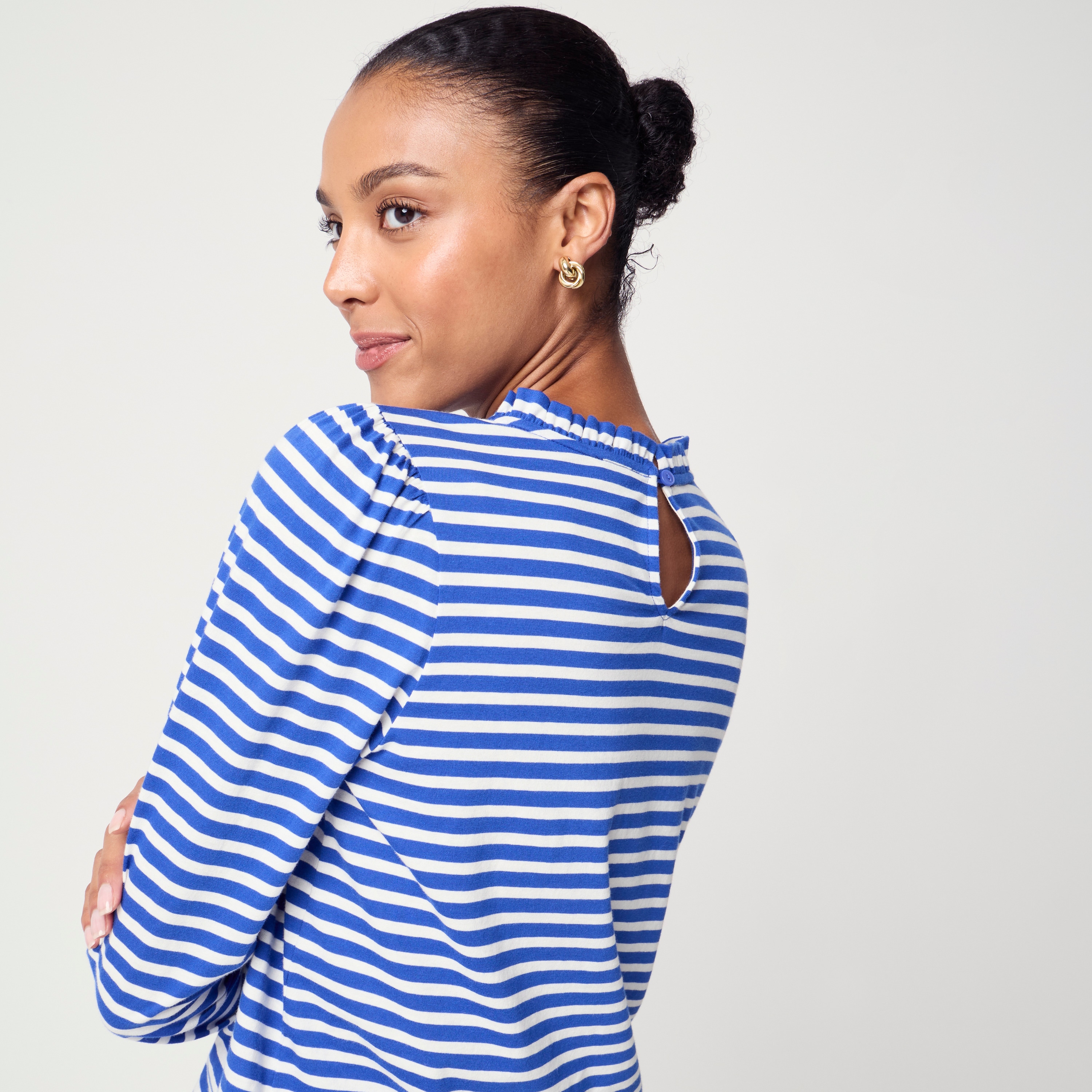 Long-sleeve ruffleneck pullover