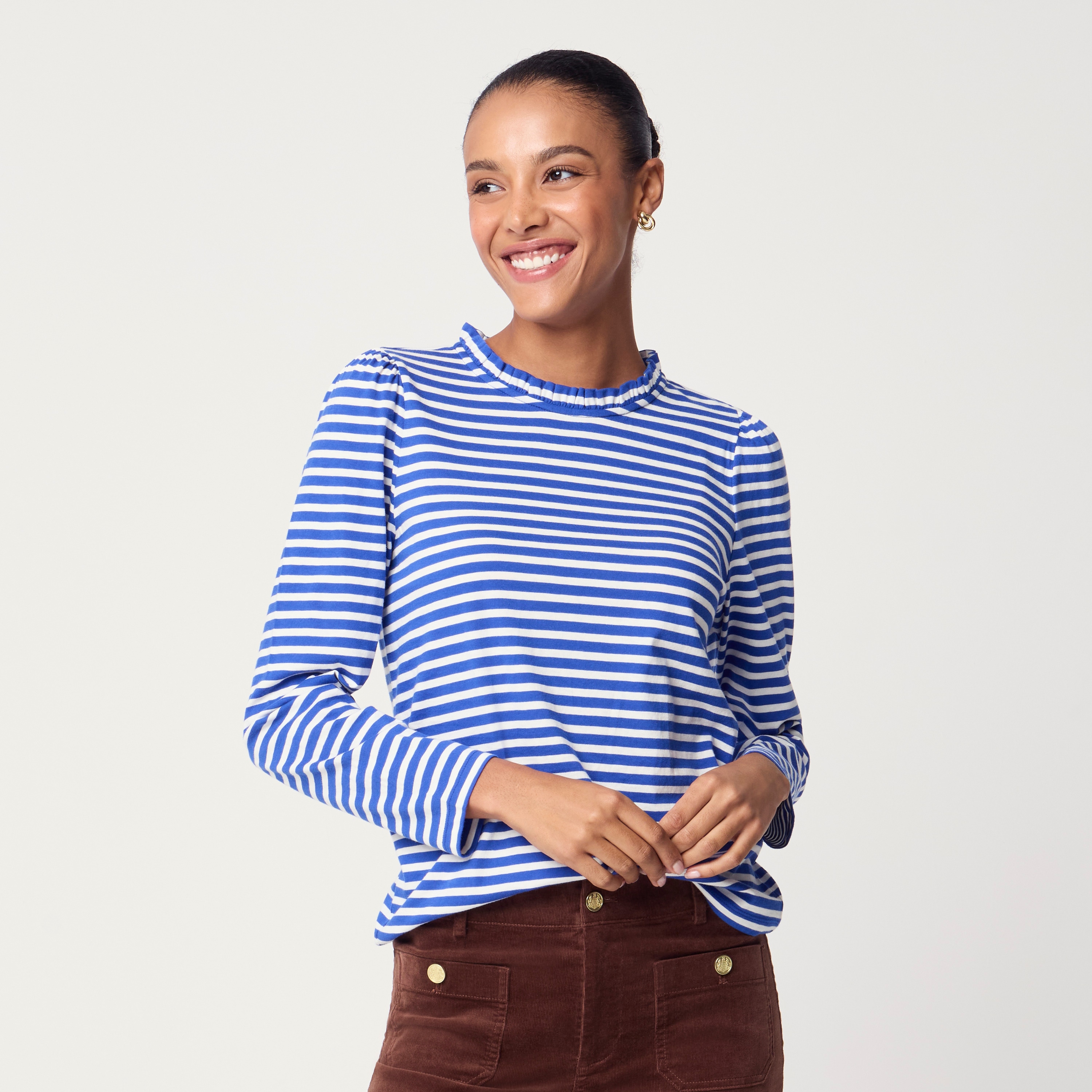 Long-sleeve ruffleneck pullover