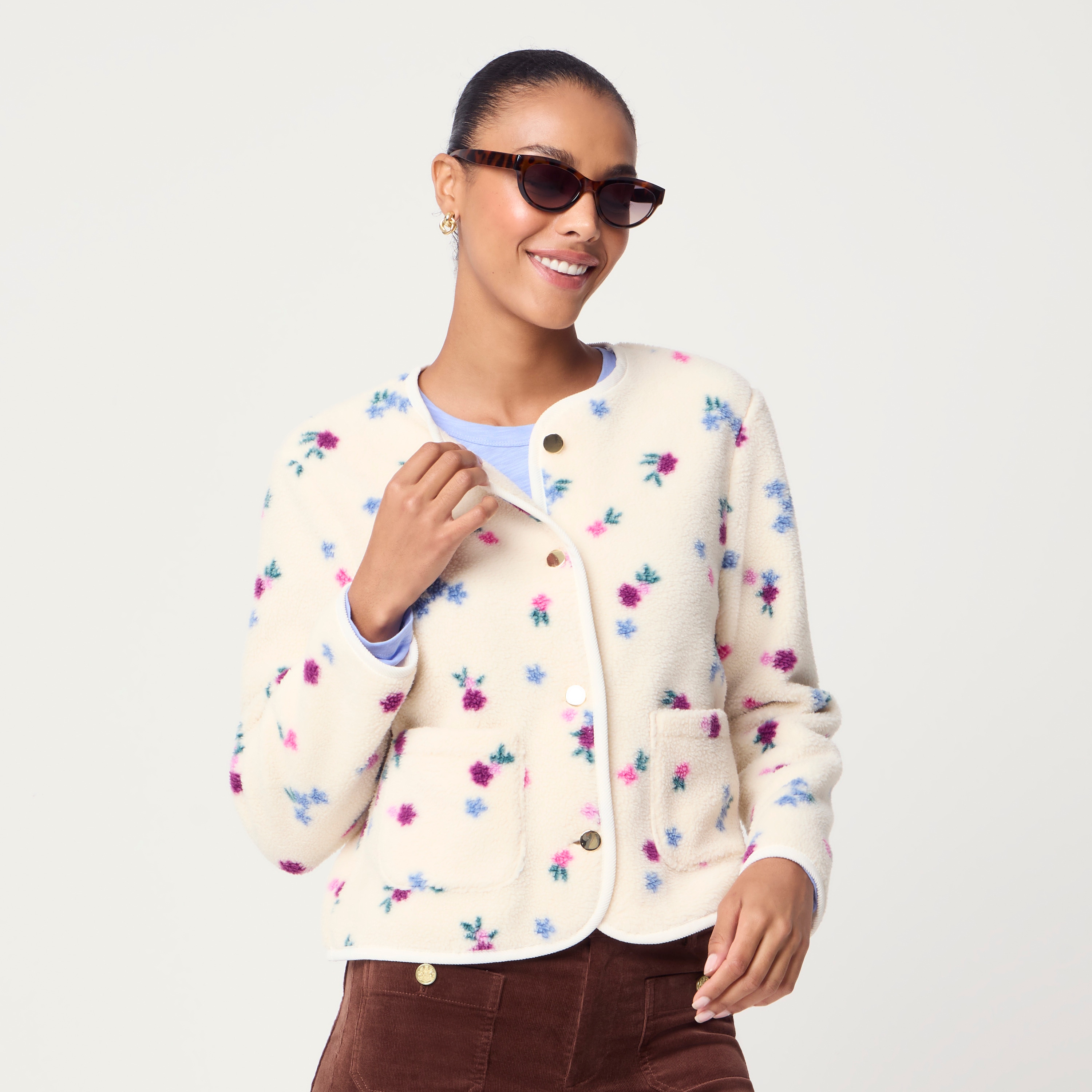 Floral-print Sherpa jacket