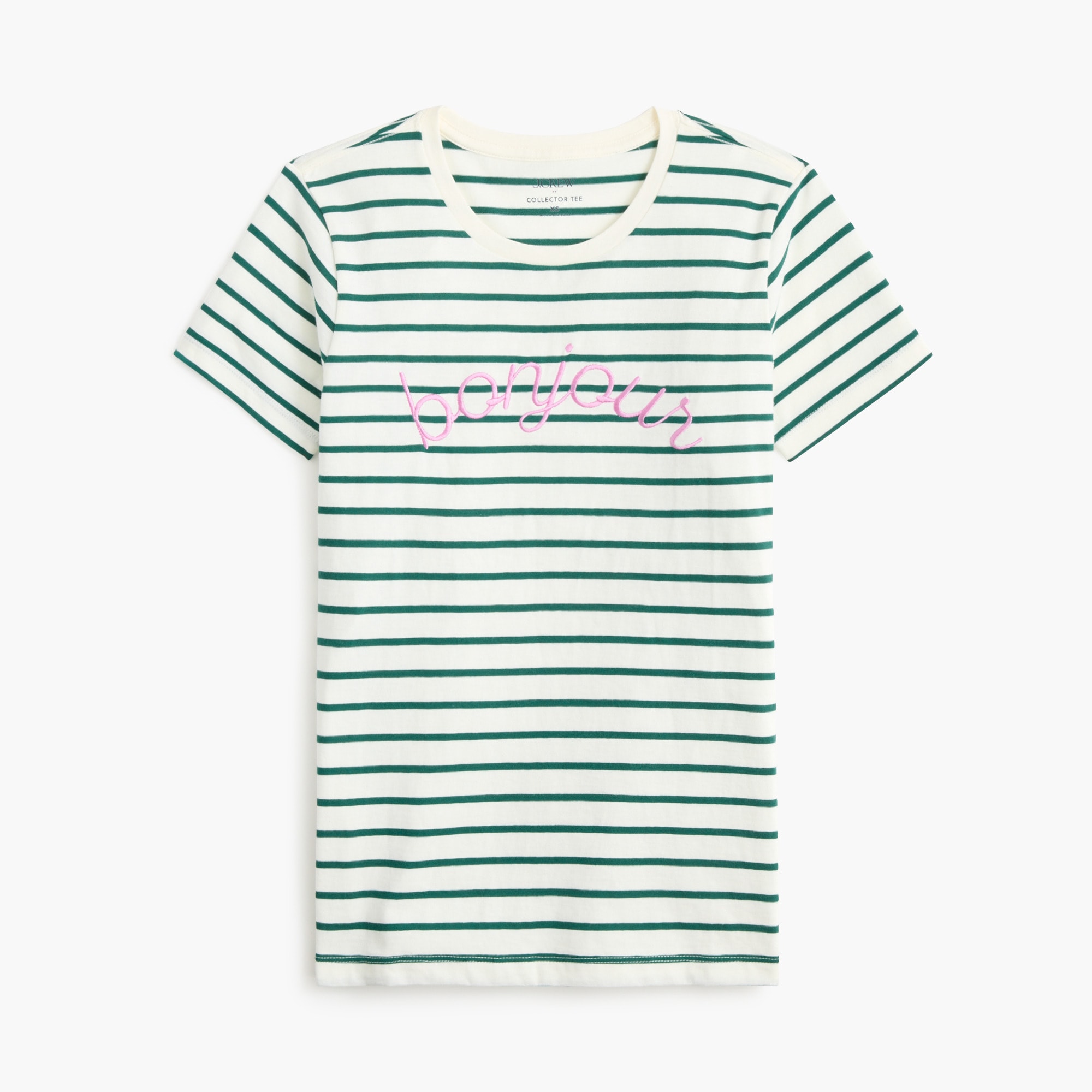 Striped "bonjour" graphic tee