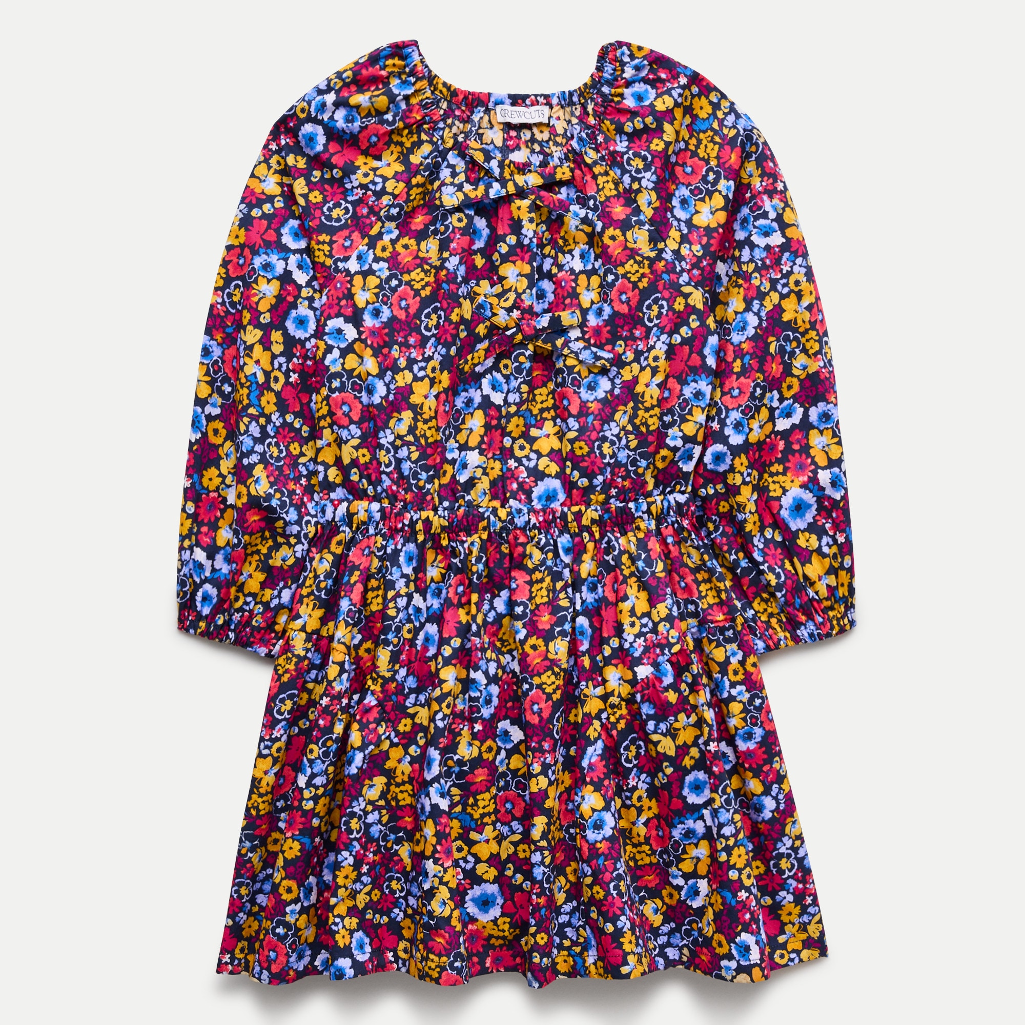 Girls' puff-sleeve dress in autumn floral