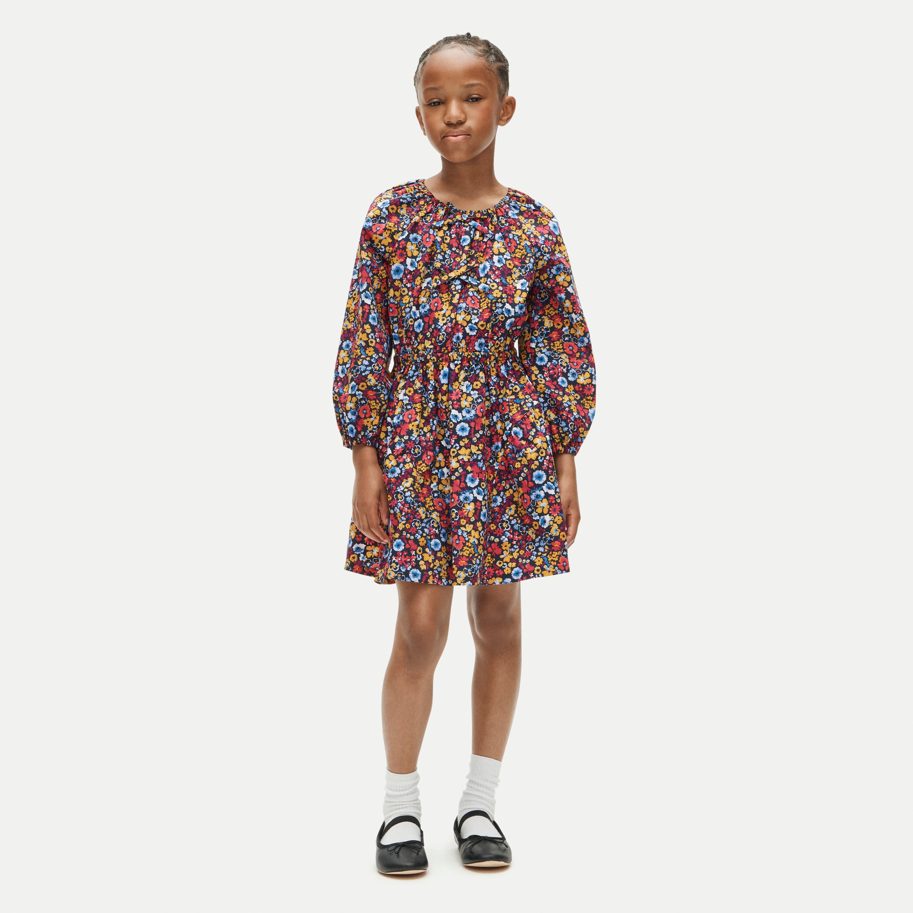 Girls' puff-sleeve dress in autumn floral