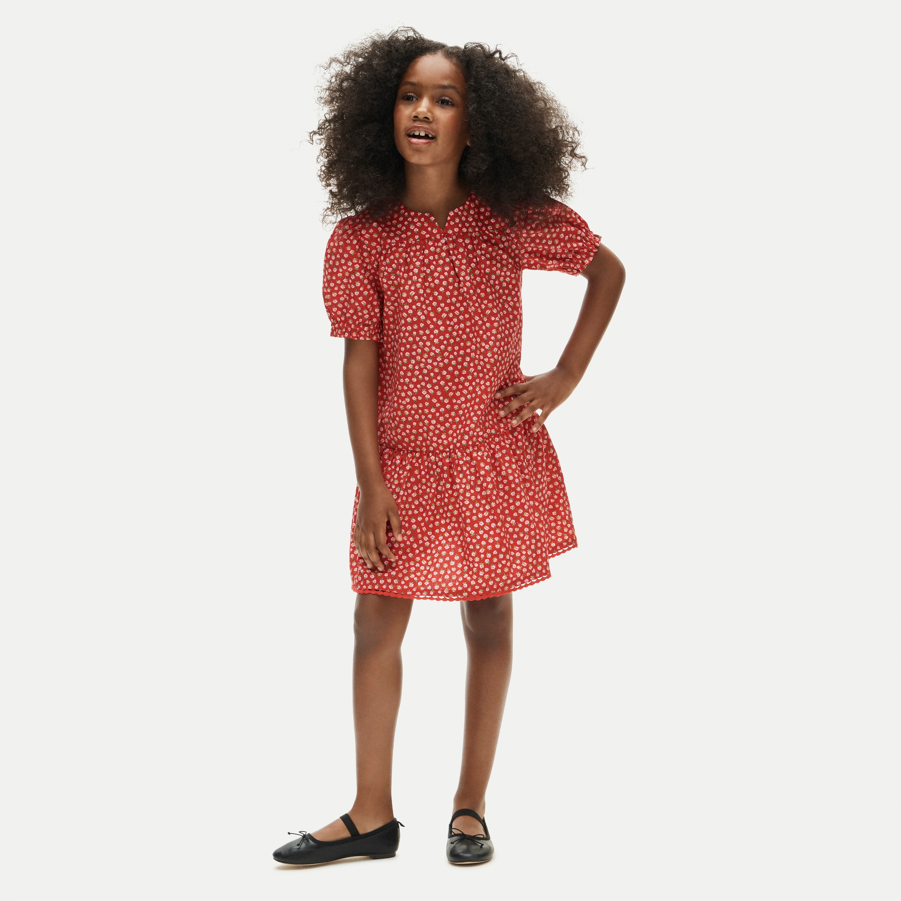 Girls' drop-waist dress in rosette floral