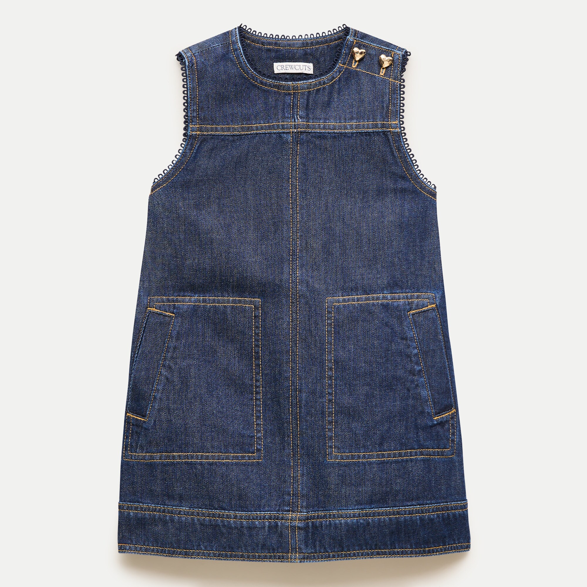 Girls' pinafore dress in drapey denim