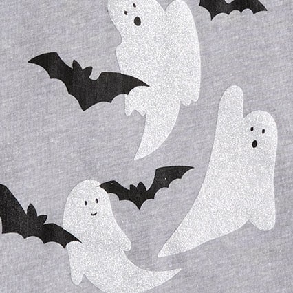 Ghosts and bats graphic tee GLITTER GHOST