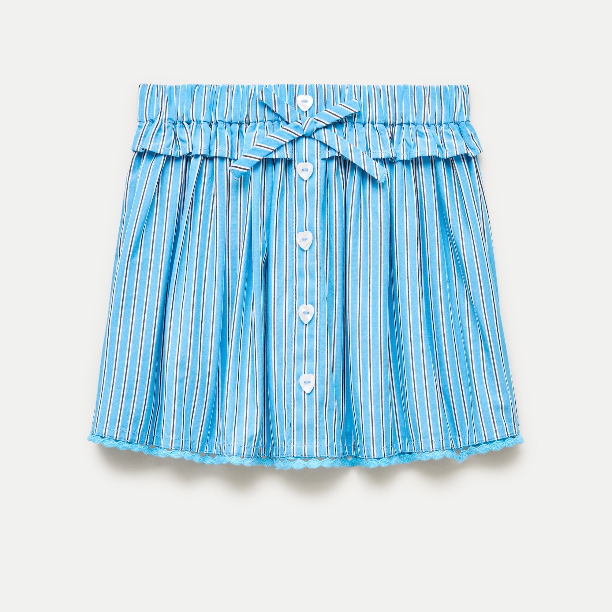 Girls' heart-button skirt in striped cotton poplin