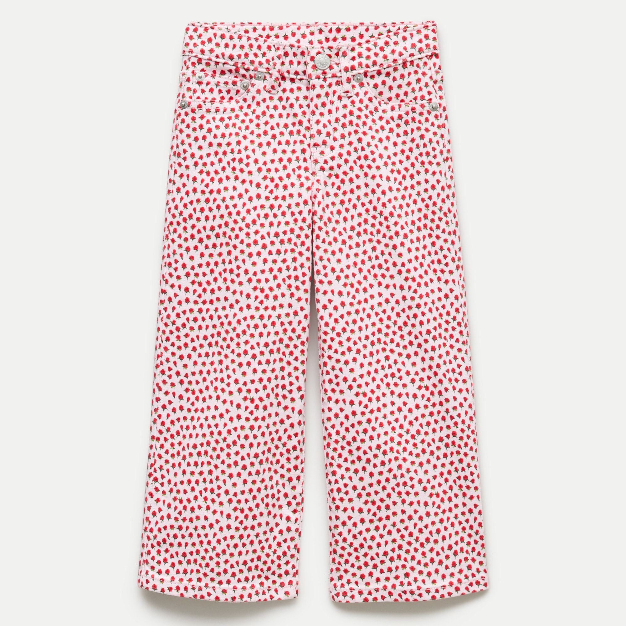 Girls' relaxed wide-leg jean in rosette print