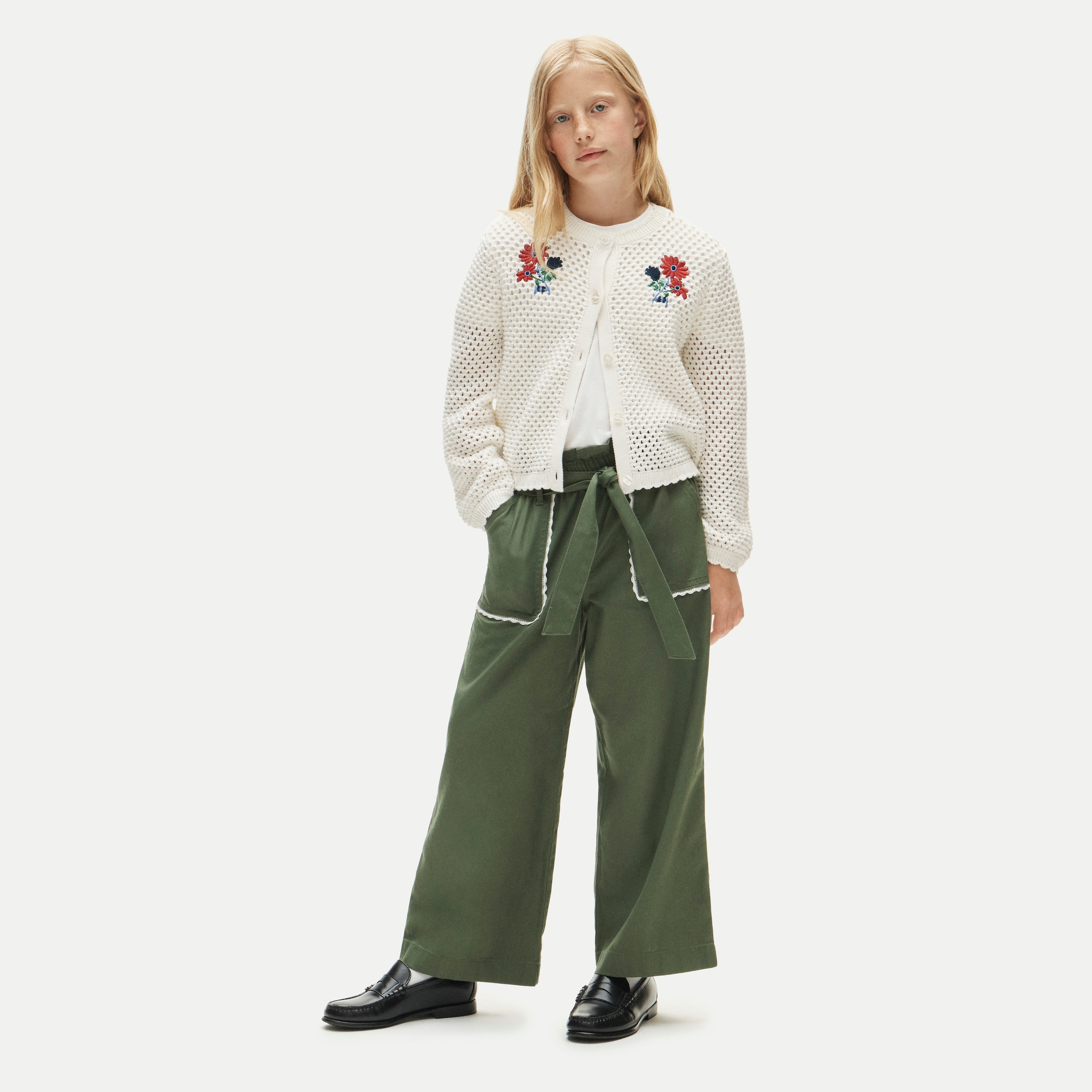 Girls' tie-waist pant in twill