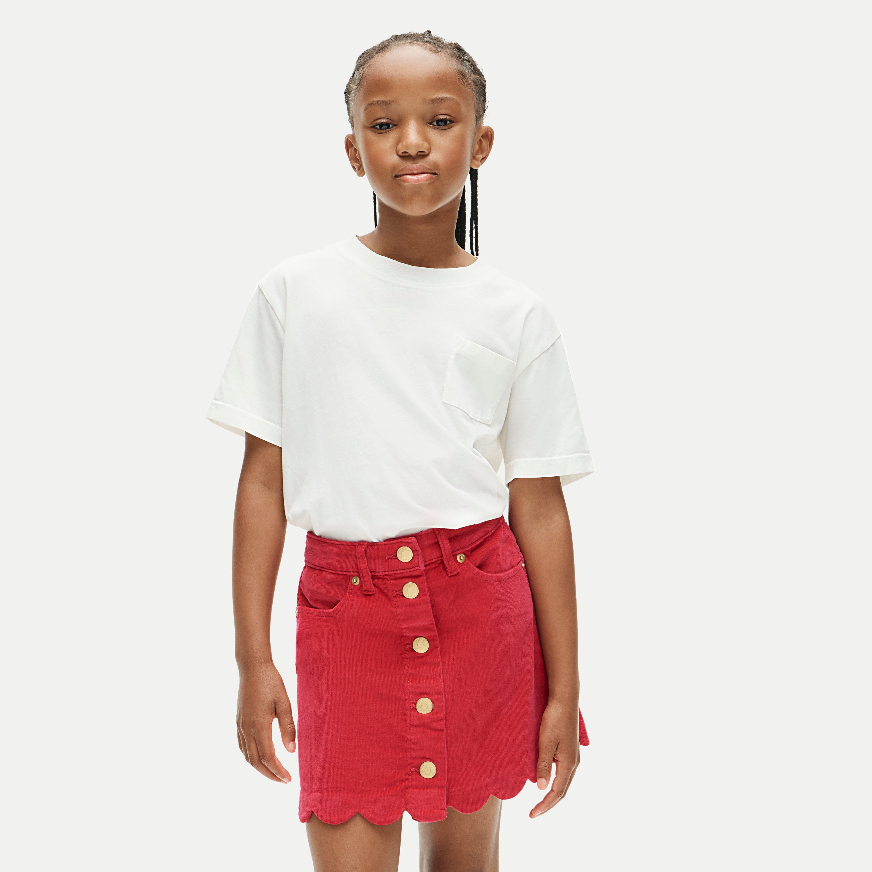 Girls' scallop-trim skirt in corduroy