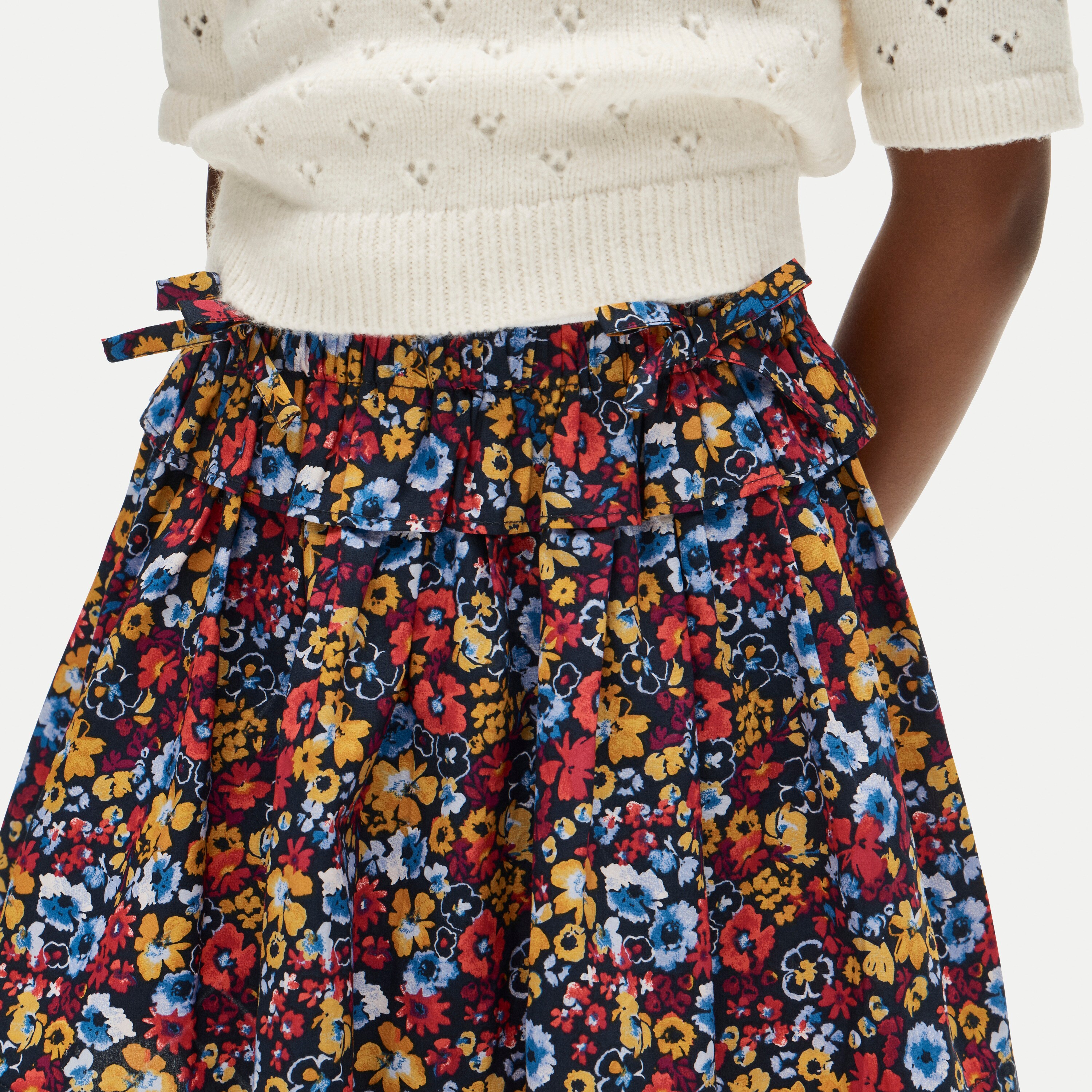 Girls' ruffle pull-on skirt in autumn floral
