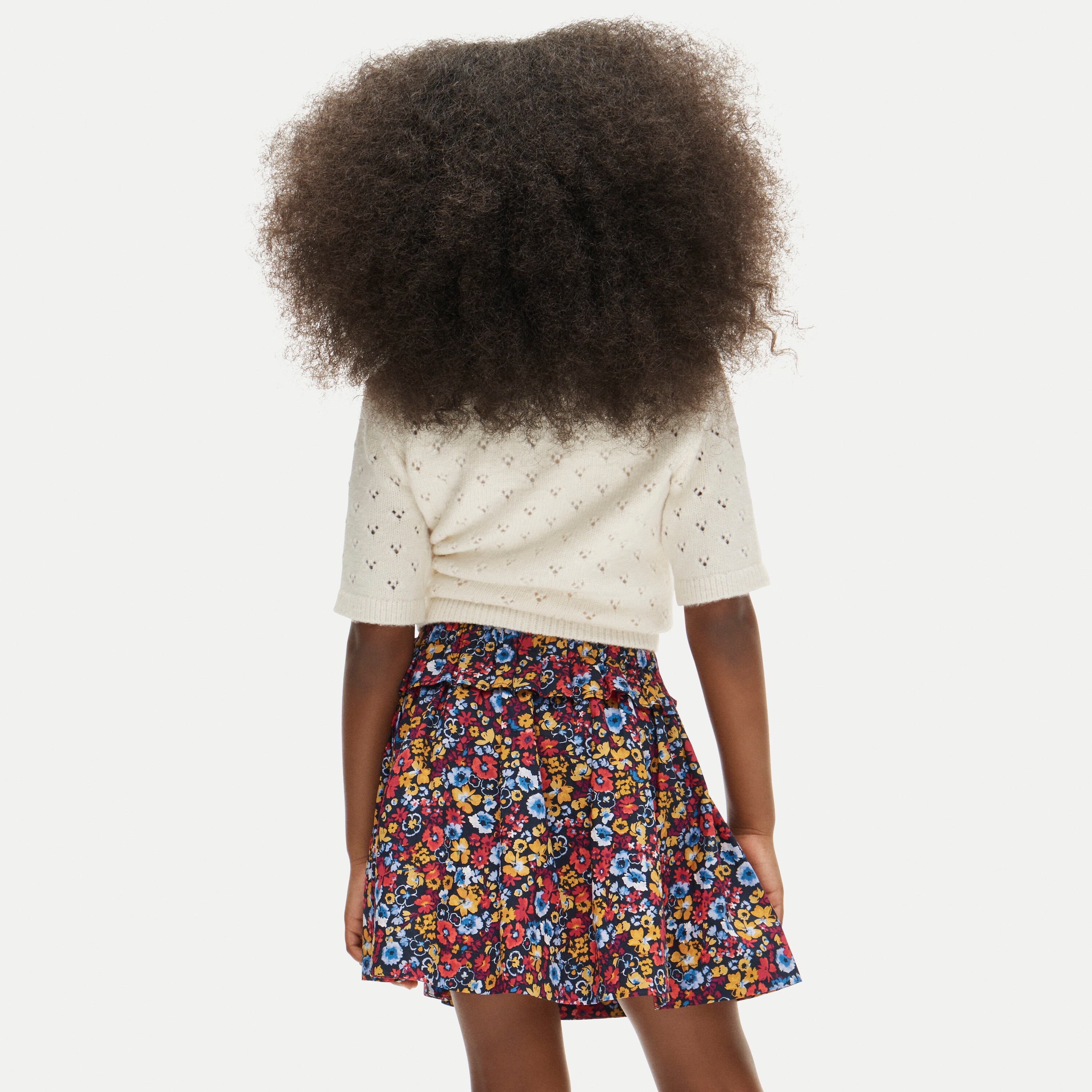 Girls' ruffle pull-on skirt in autumn floral