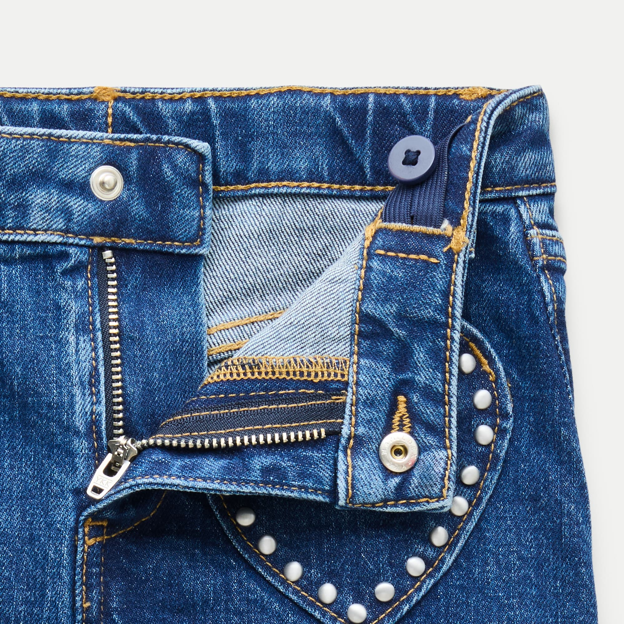 Girls' embellished heart-pocket denim skirt