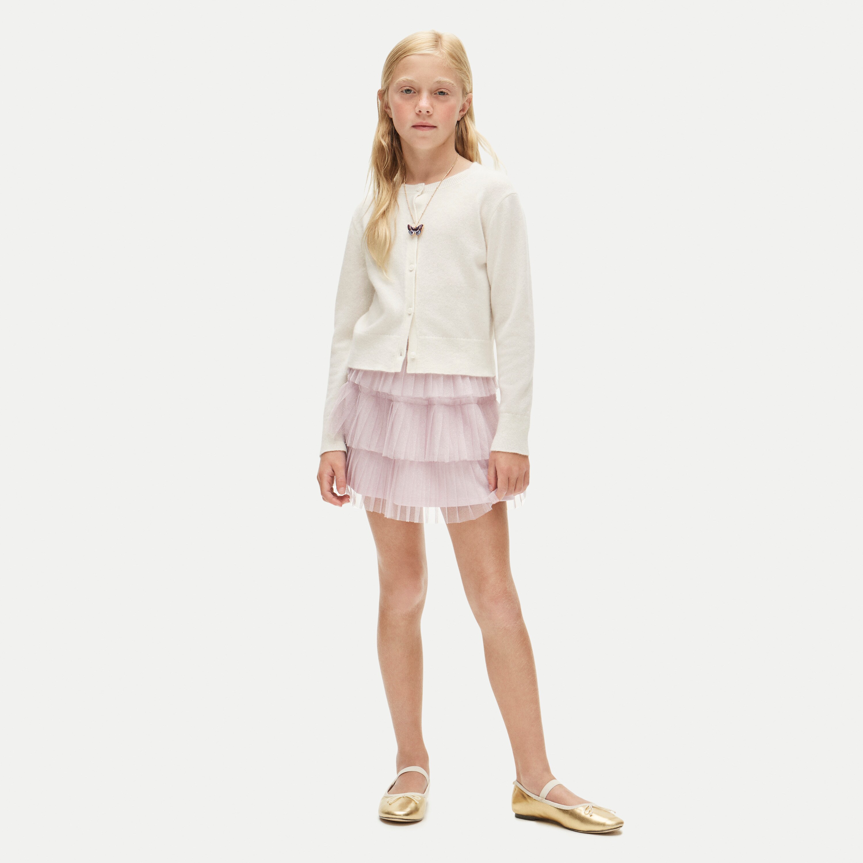 Girls' tiered skirt in Lurex® metallic threads tulle