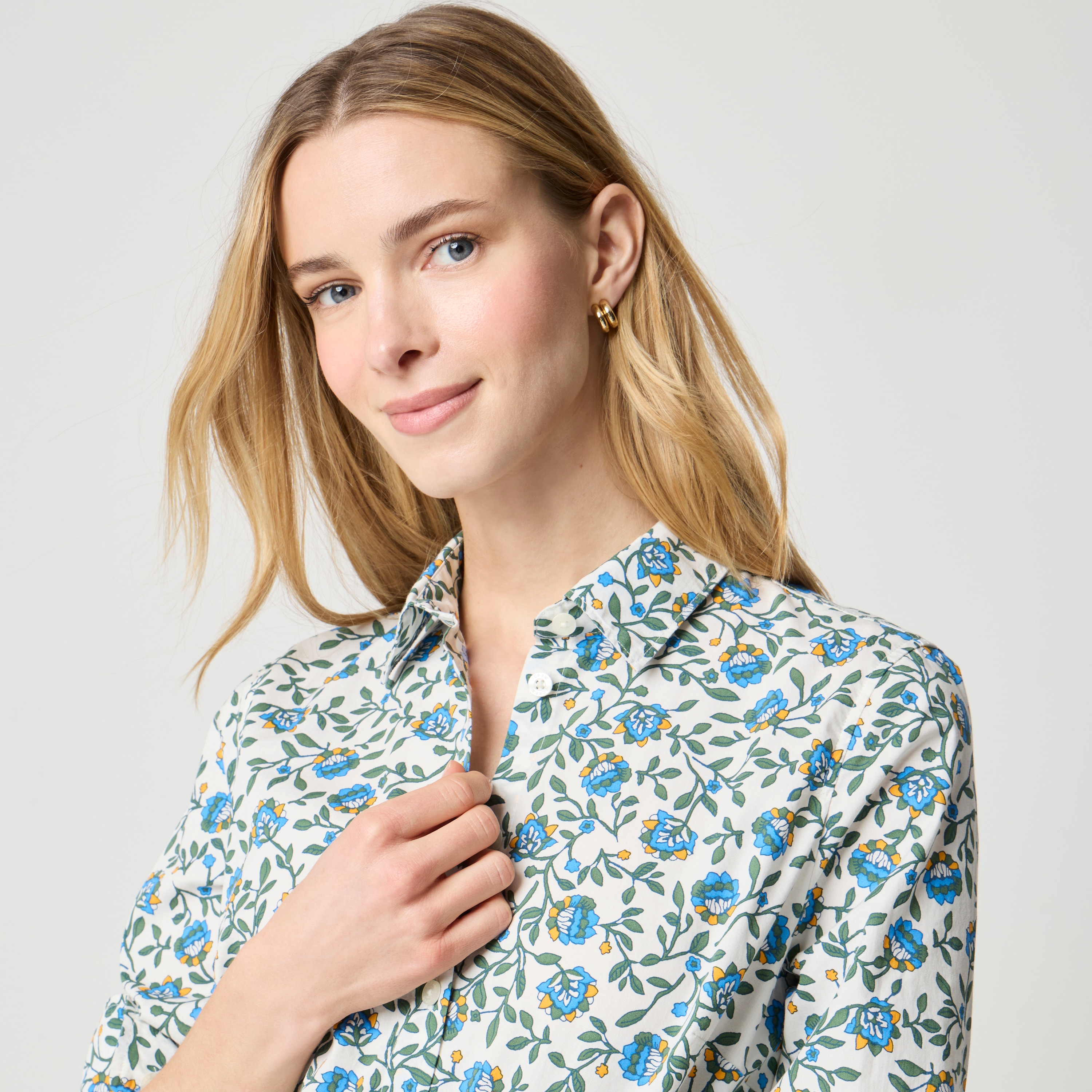 Printed poplin button-up shirt signature fit