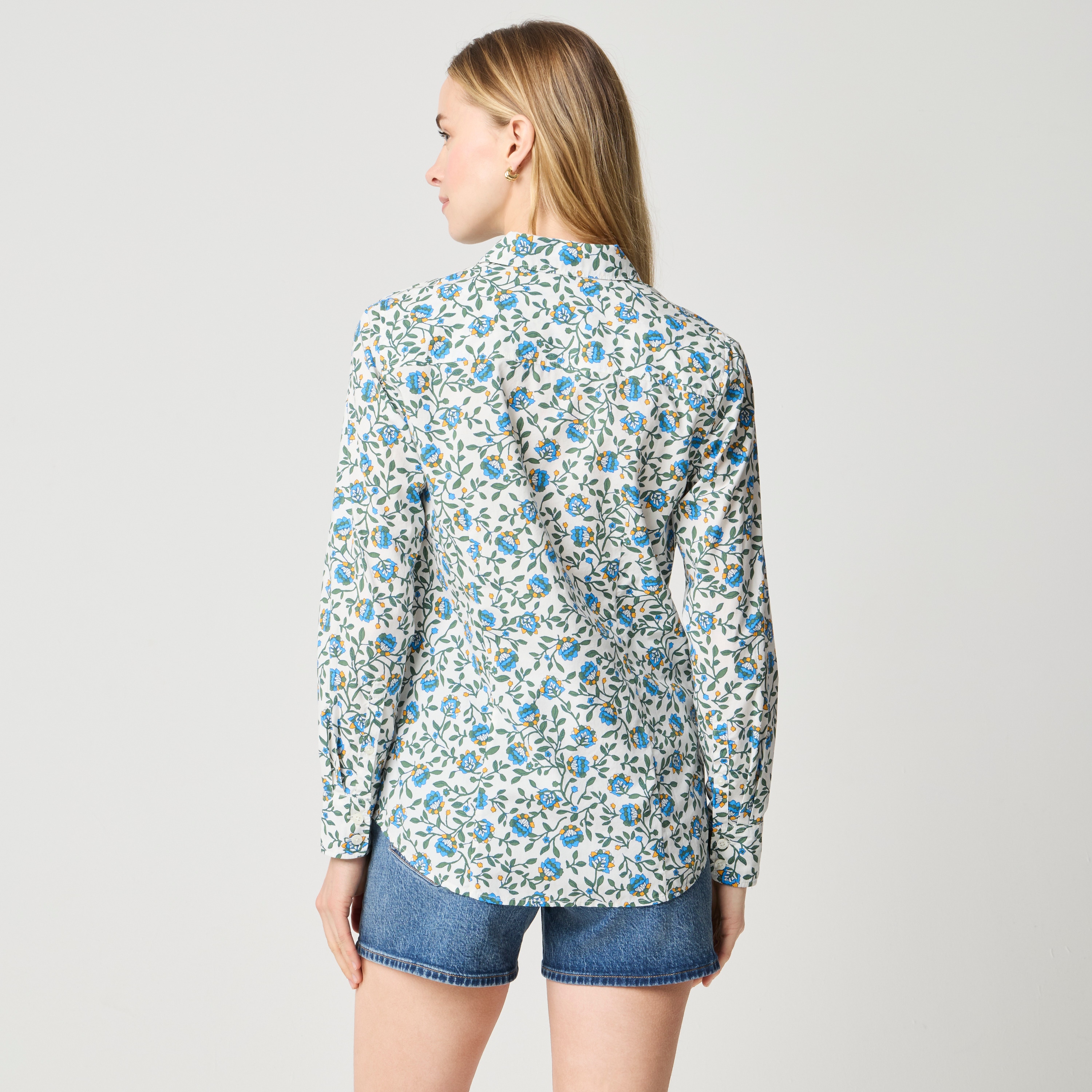 Printed poplin button-up shirt signature fit