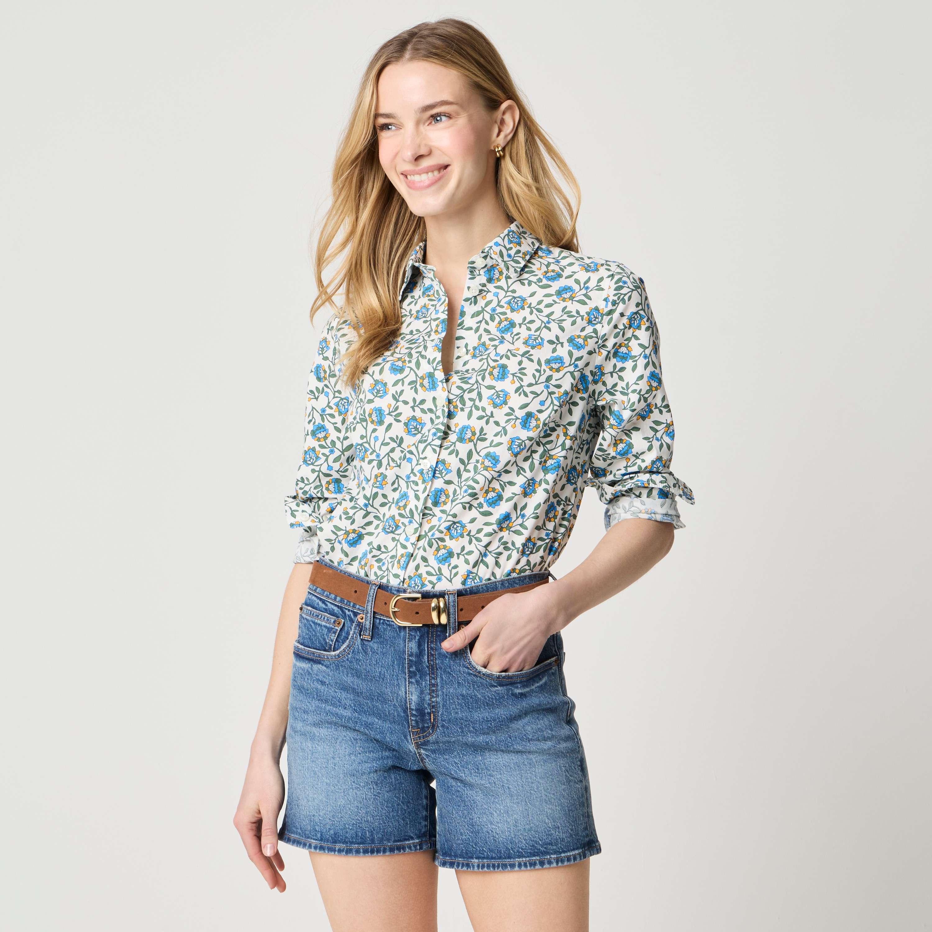 Printed poplin button-up shirt signature fit