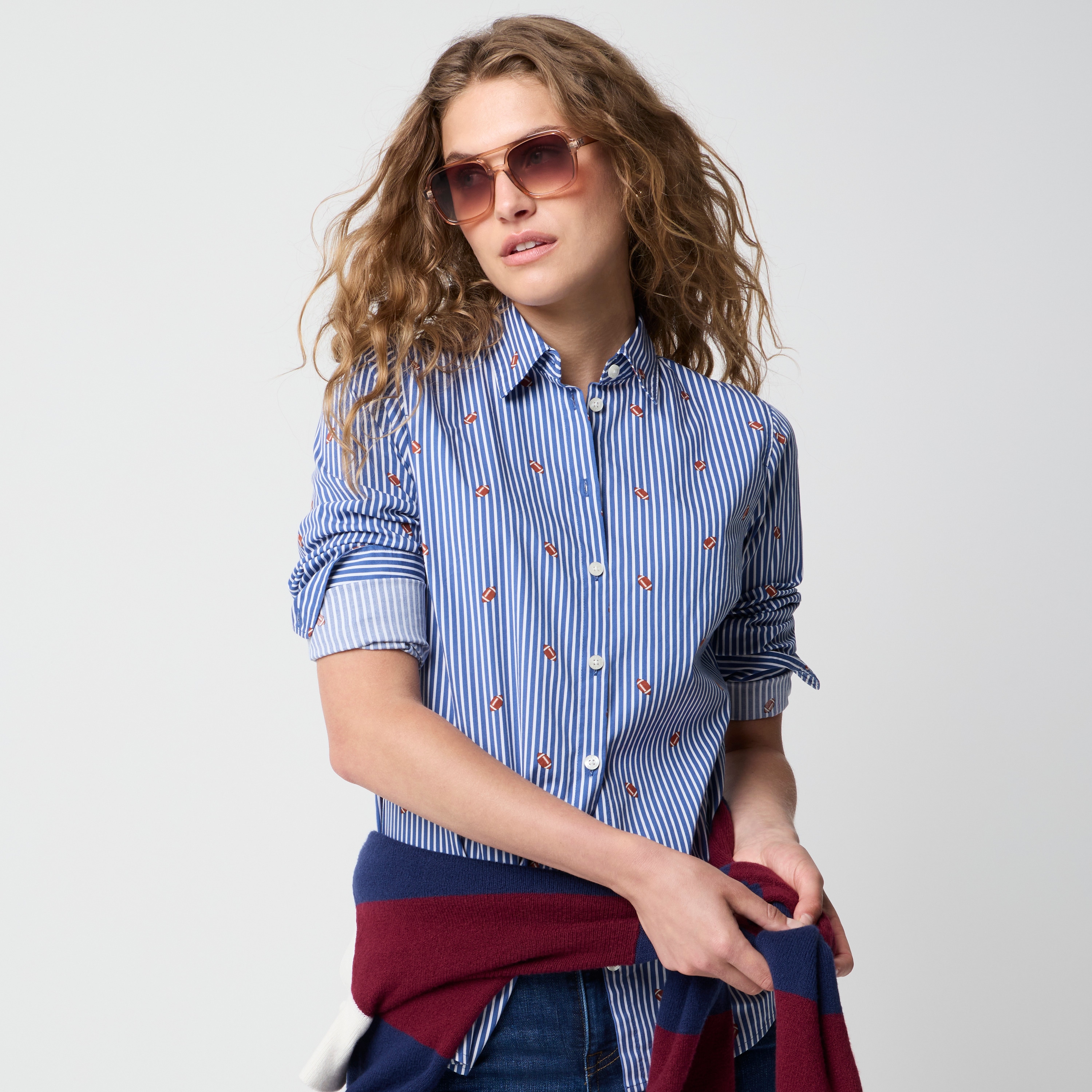 Printed poplin button-up shirt signature fit