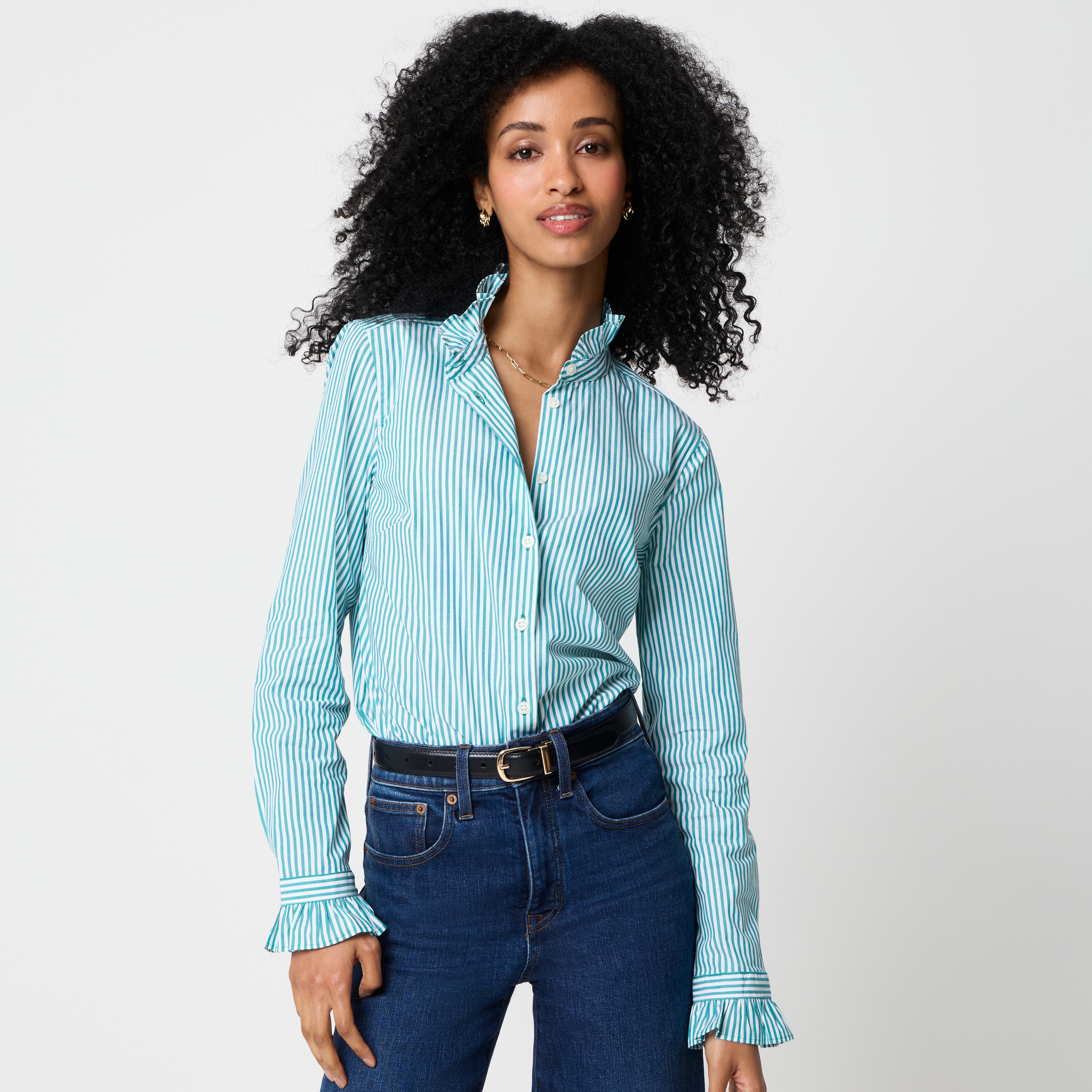 Ruffle button-up shirt