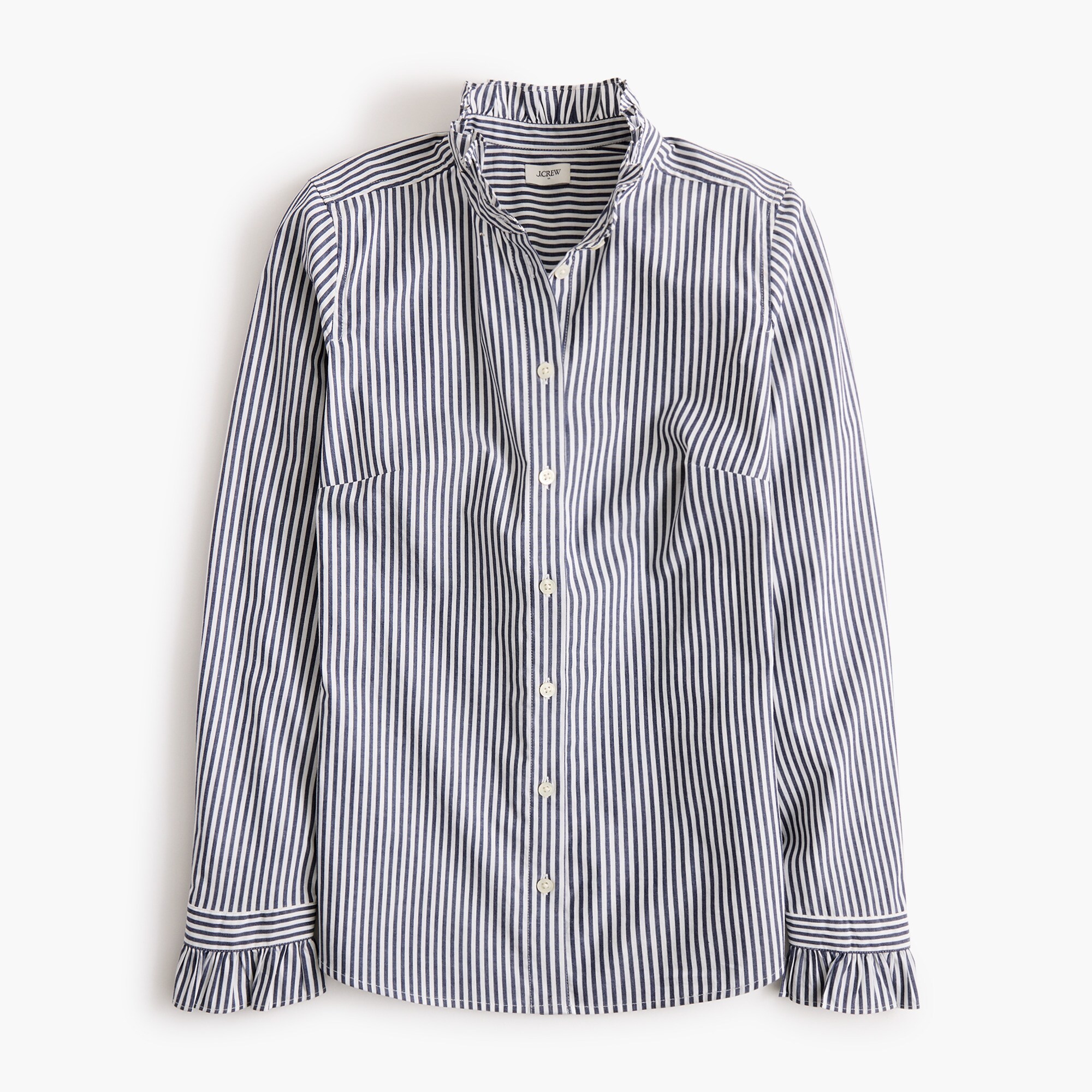 Striped ruffle button-up shirt