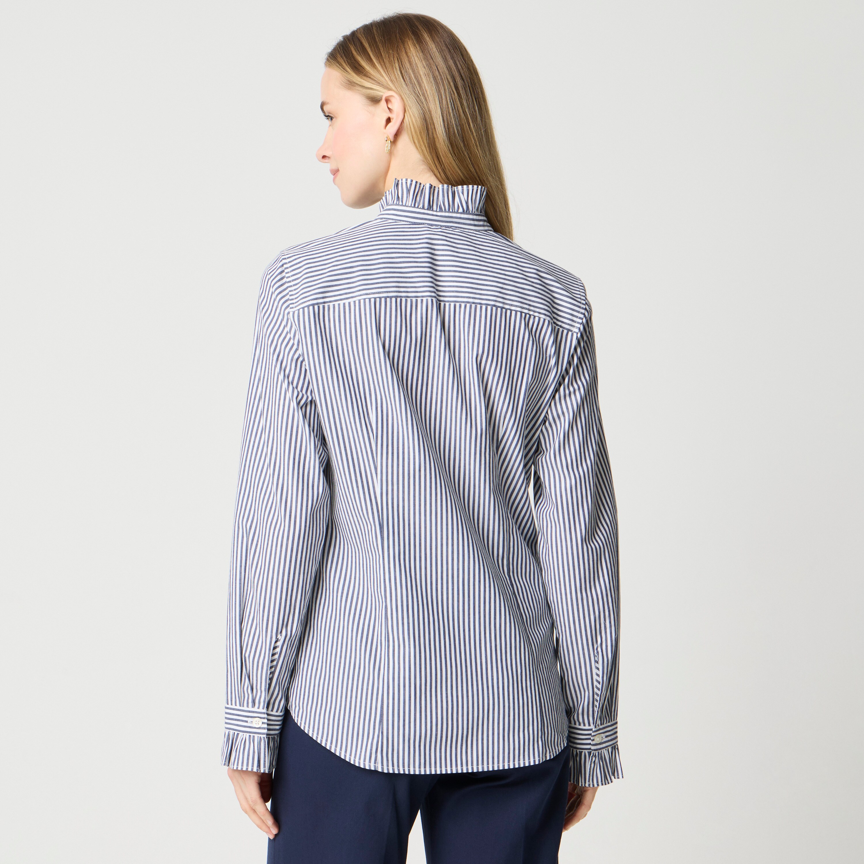 Striped ruffle button-up shirt
