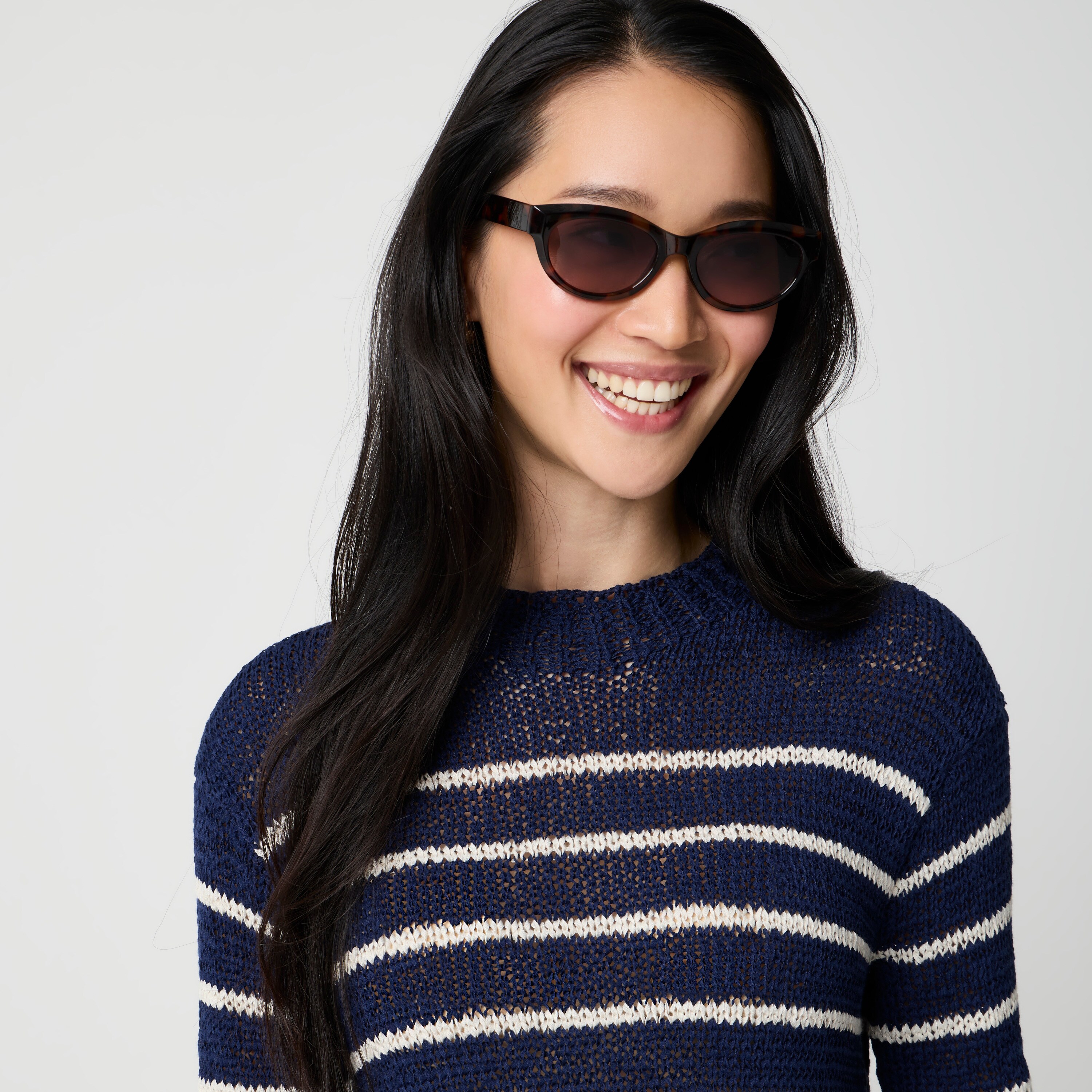 Striped tape yarn crewneck sweater