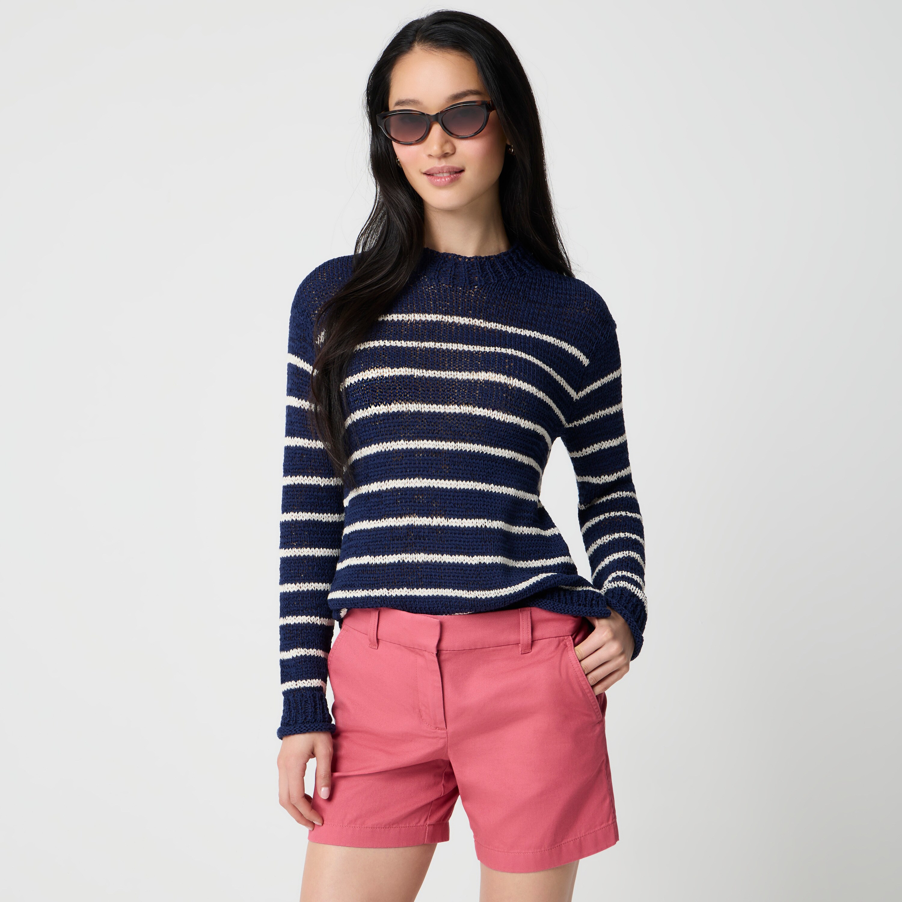 Striped tape yarn crewneck sweater