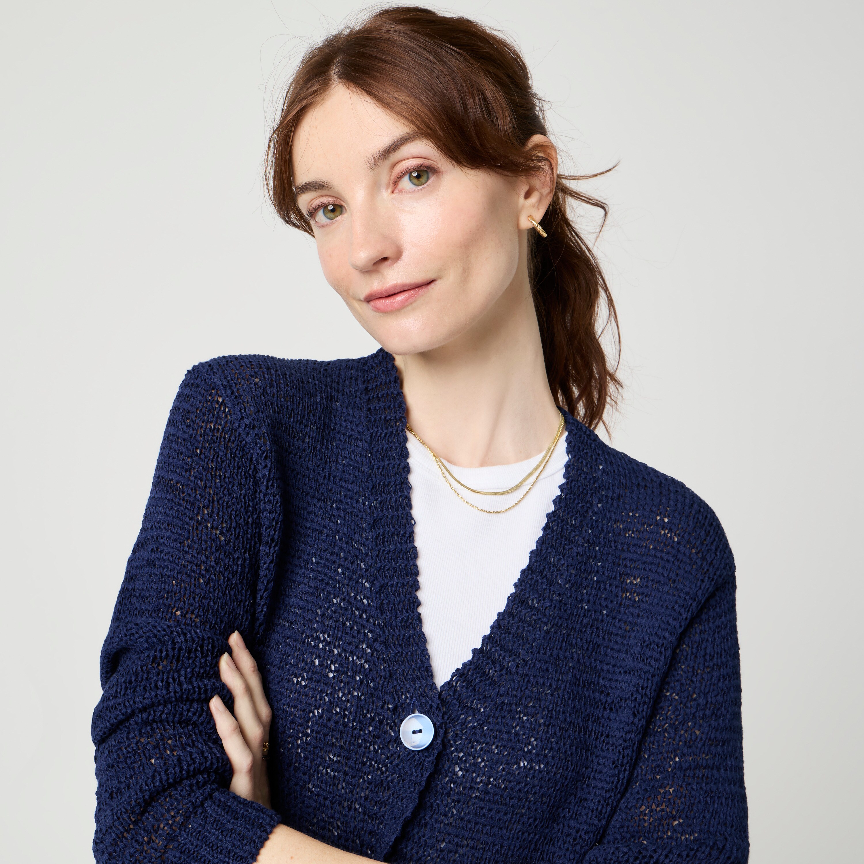 Tape yarn cardigan sweater