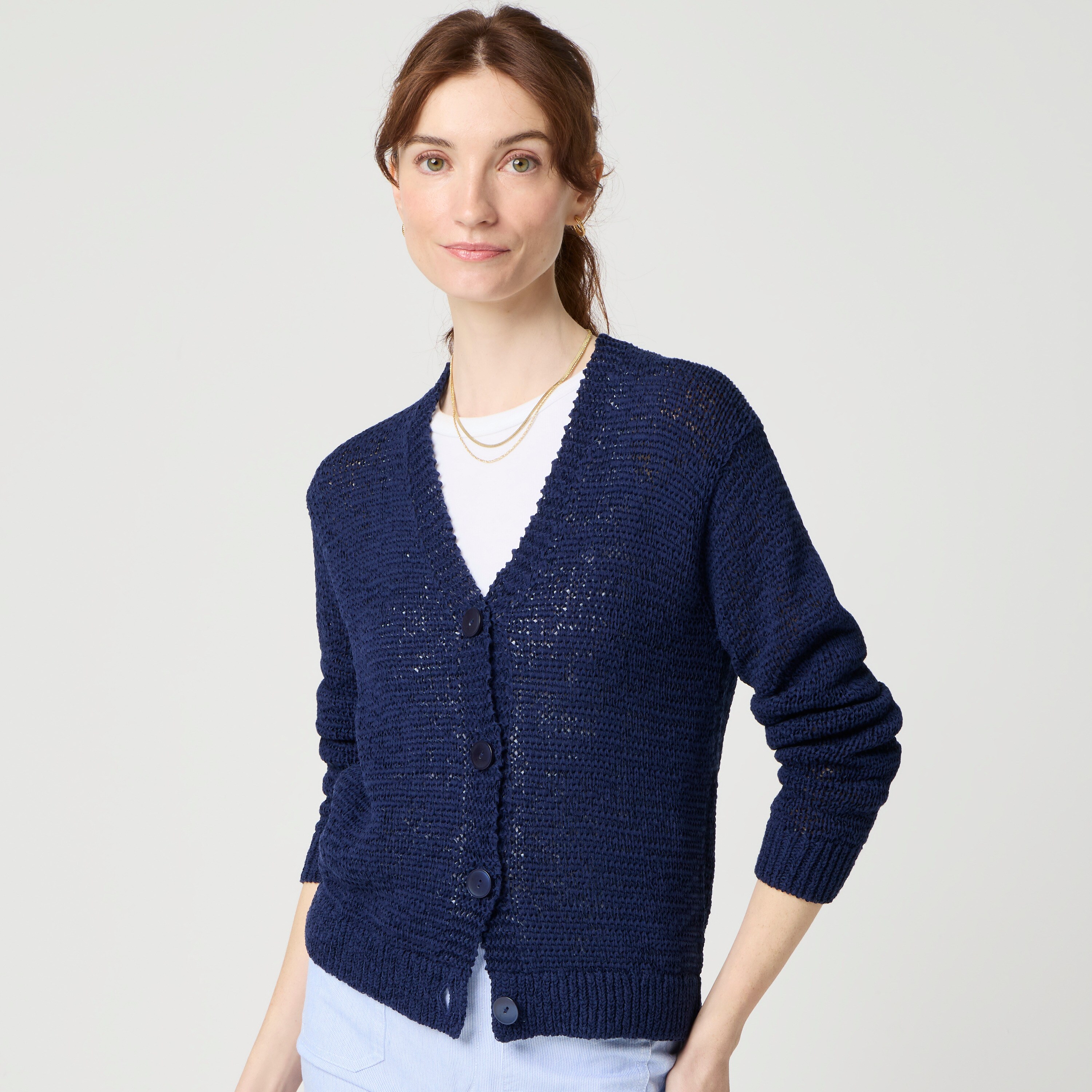 Tape yarn cardigan sweater