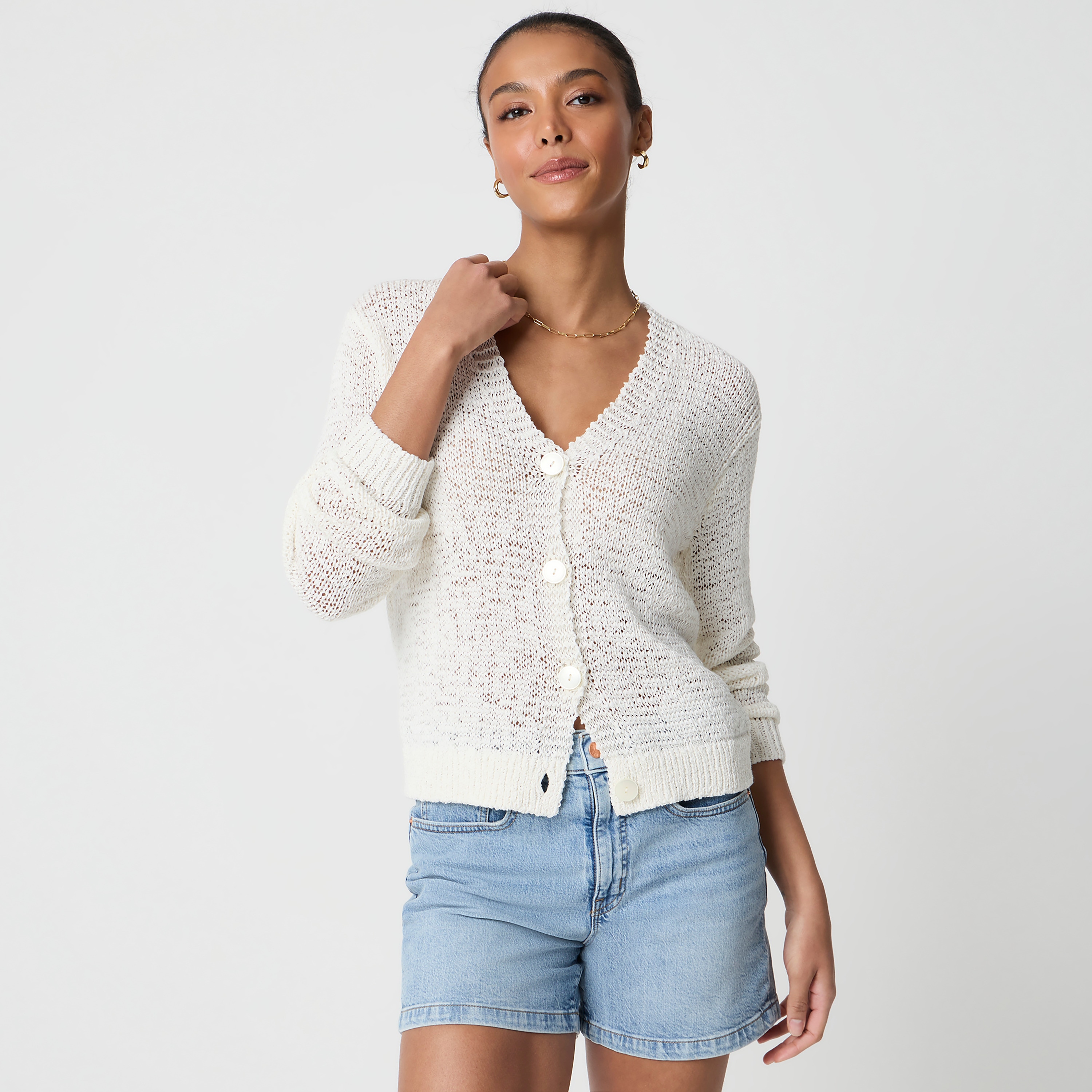 Tape yarn cardigan sweater