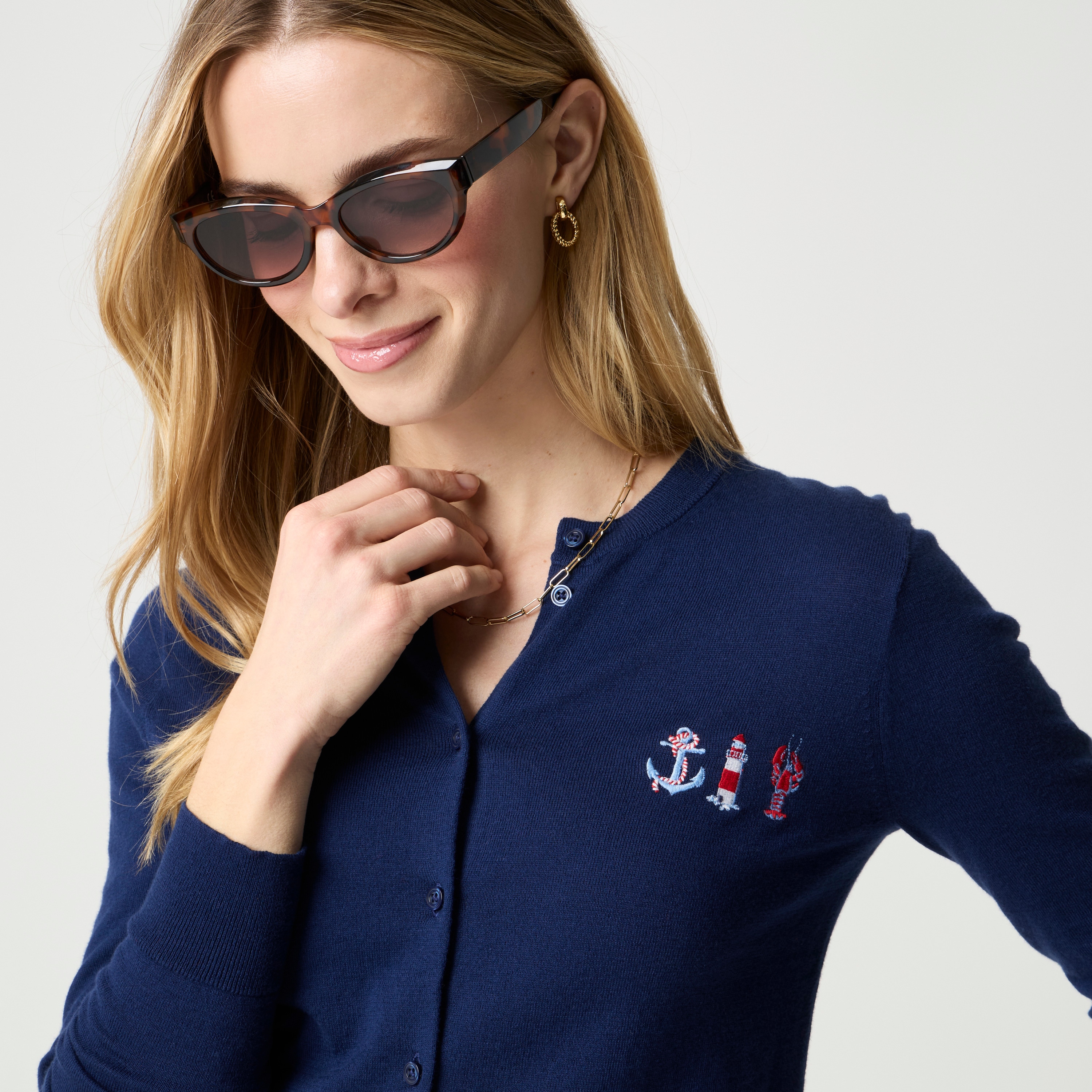 100% cotton Embroidered classic cardigan sweater