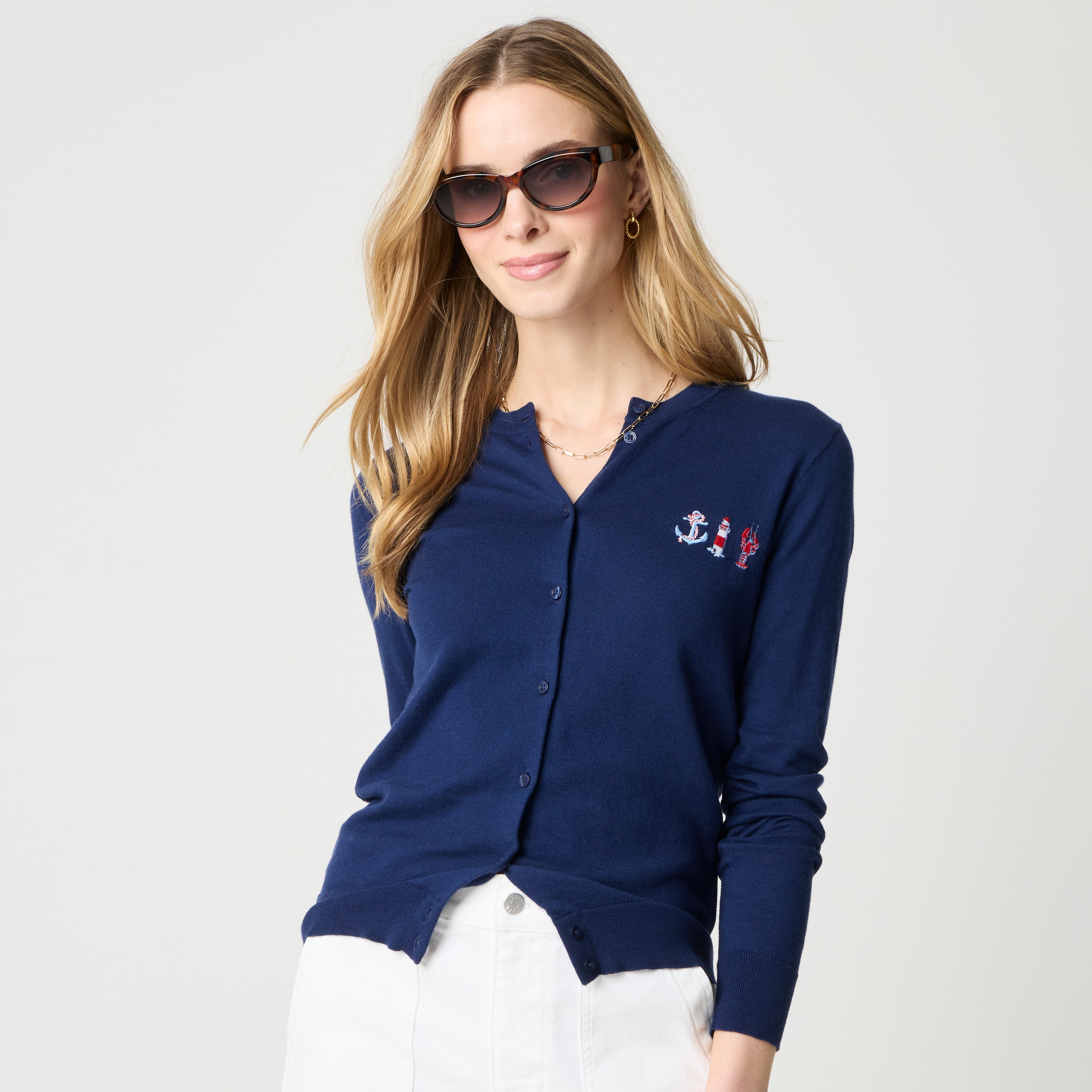 100% cotton Embroidered classic cardigan sweater